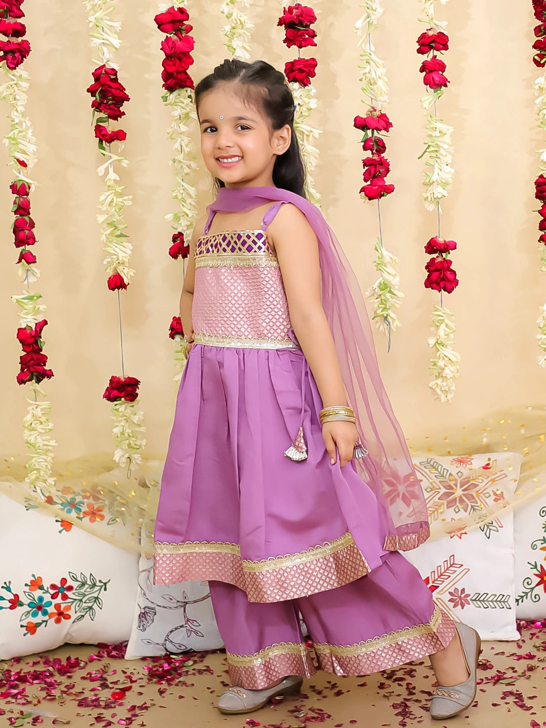 BownBee Ethnic Sleeveless Anarkali Suit With Dupatta Set For Girls