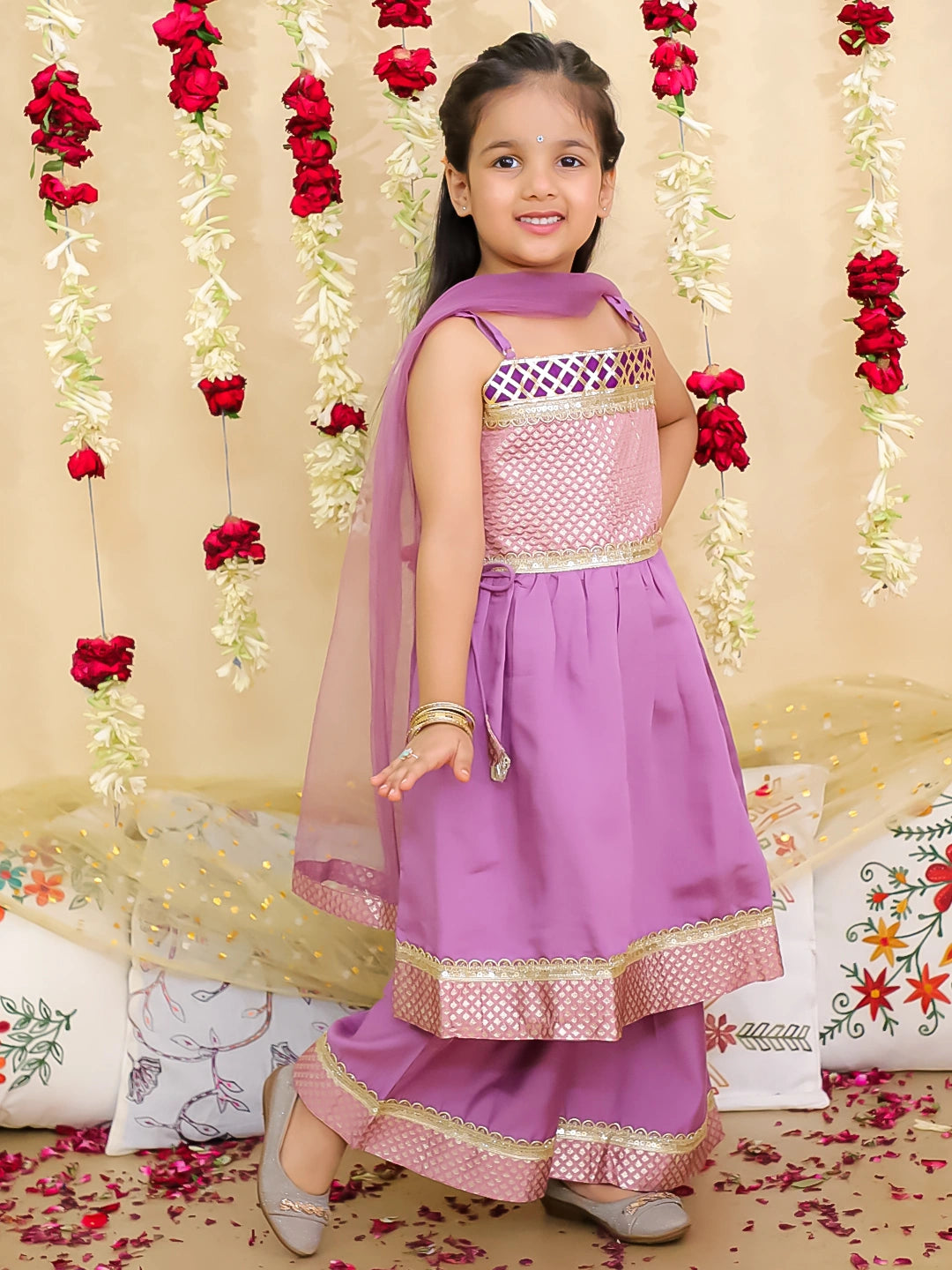 BownBee Ethnic Sleeveless Anarkali Suit With Dupatta Set For Girls