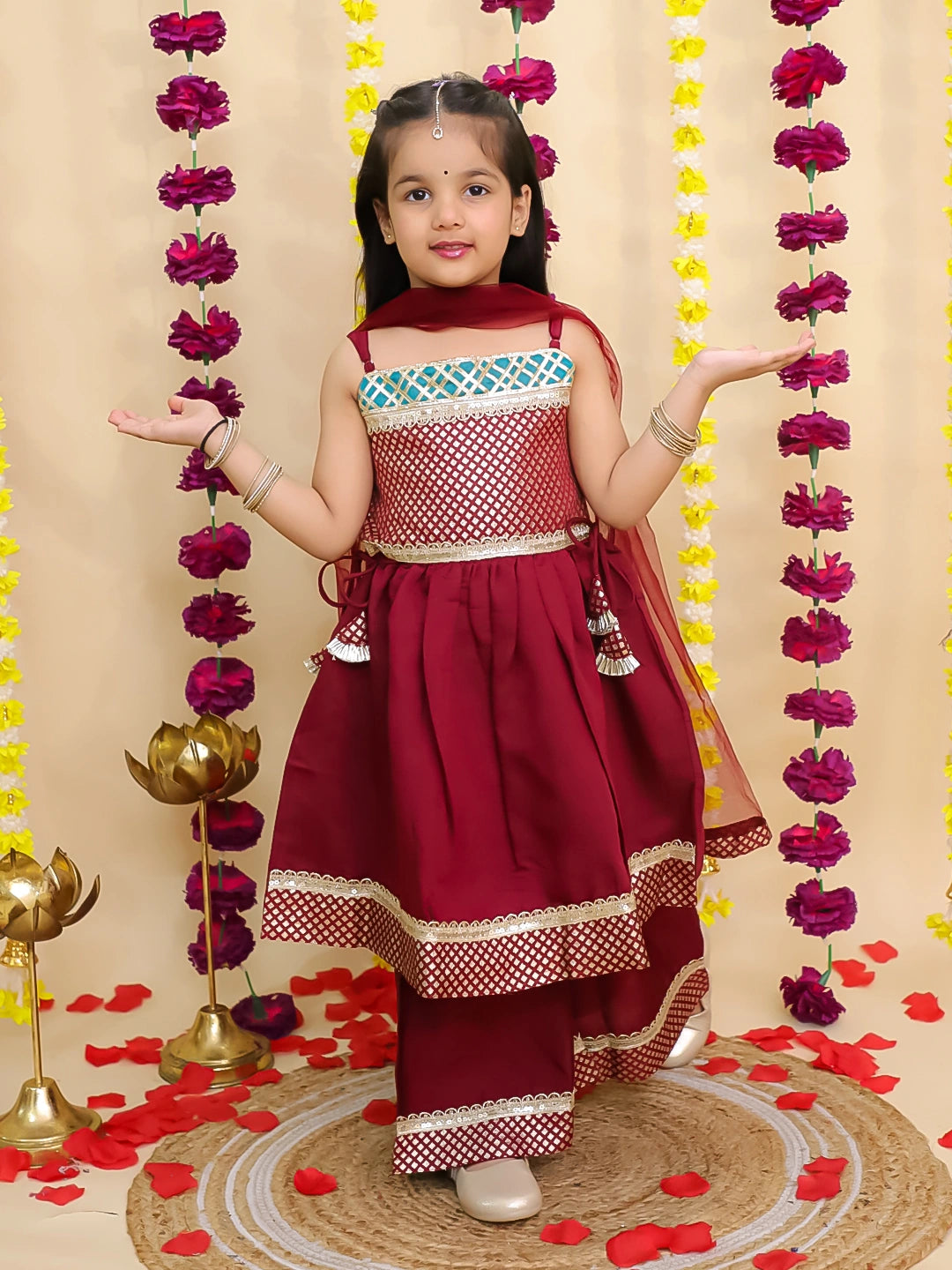 BownBee Ethnic Sleeveless Anarkali Suit With Dupatta Set For Girls