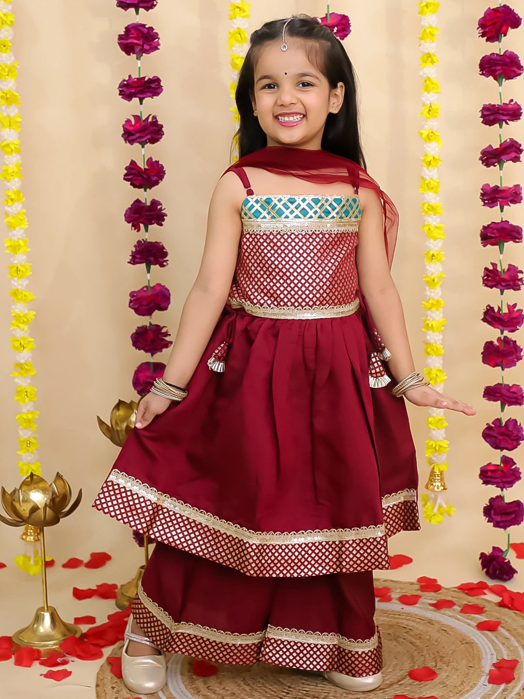 BownBee Ethnic Sleeveless Anarkali Suit With Dupatta Set For Girls