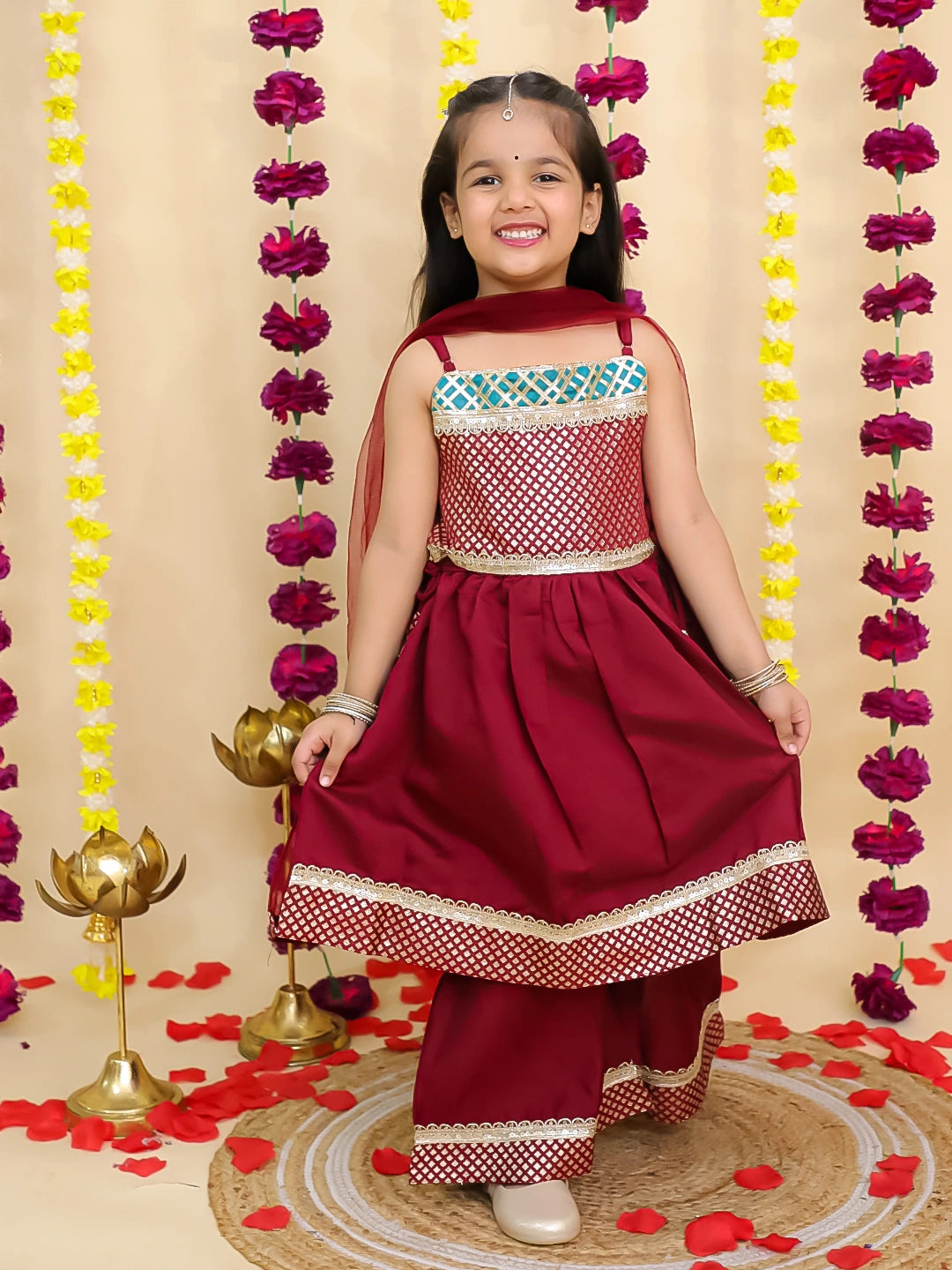 BownBee Ethnic Sleeveless Anarkali Suit With Dupatta Set For Girls