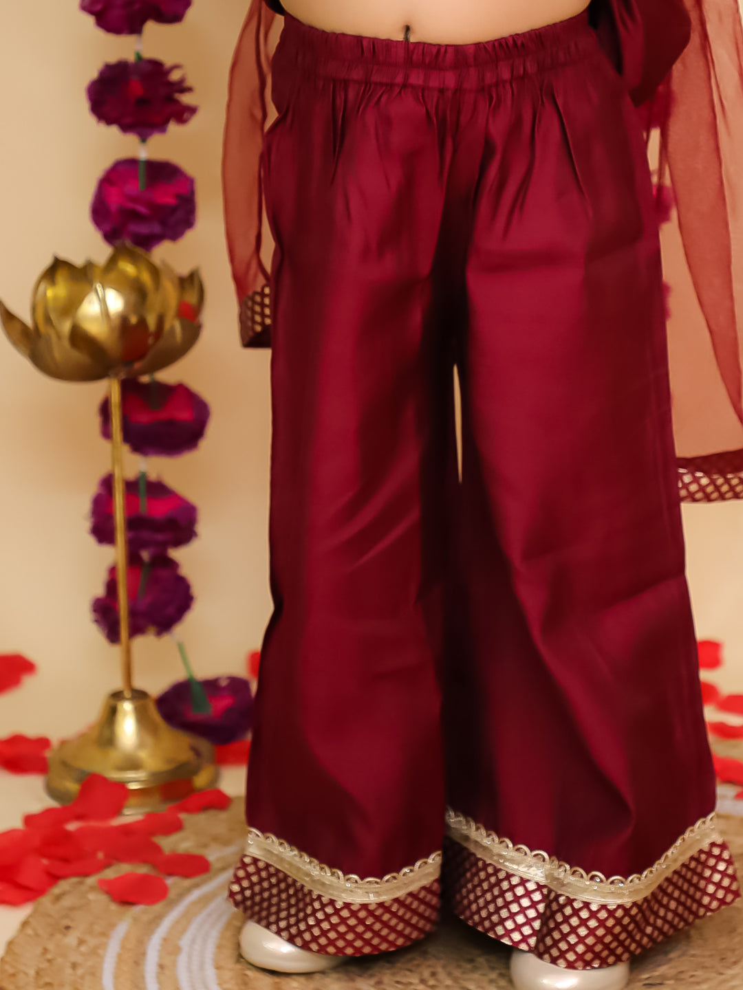 BownBee Ethnic Sleeveless Anarkali Suit With Dupatta Set For Girls - Maroon
