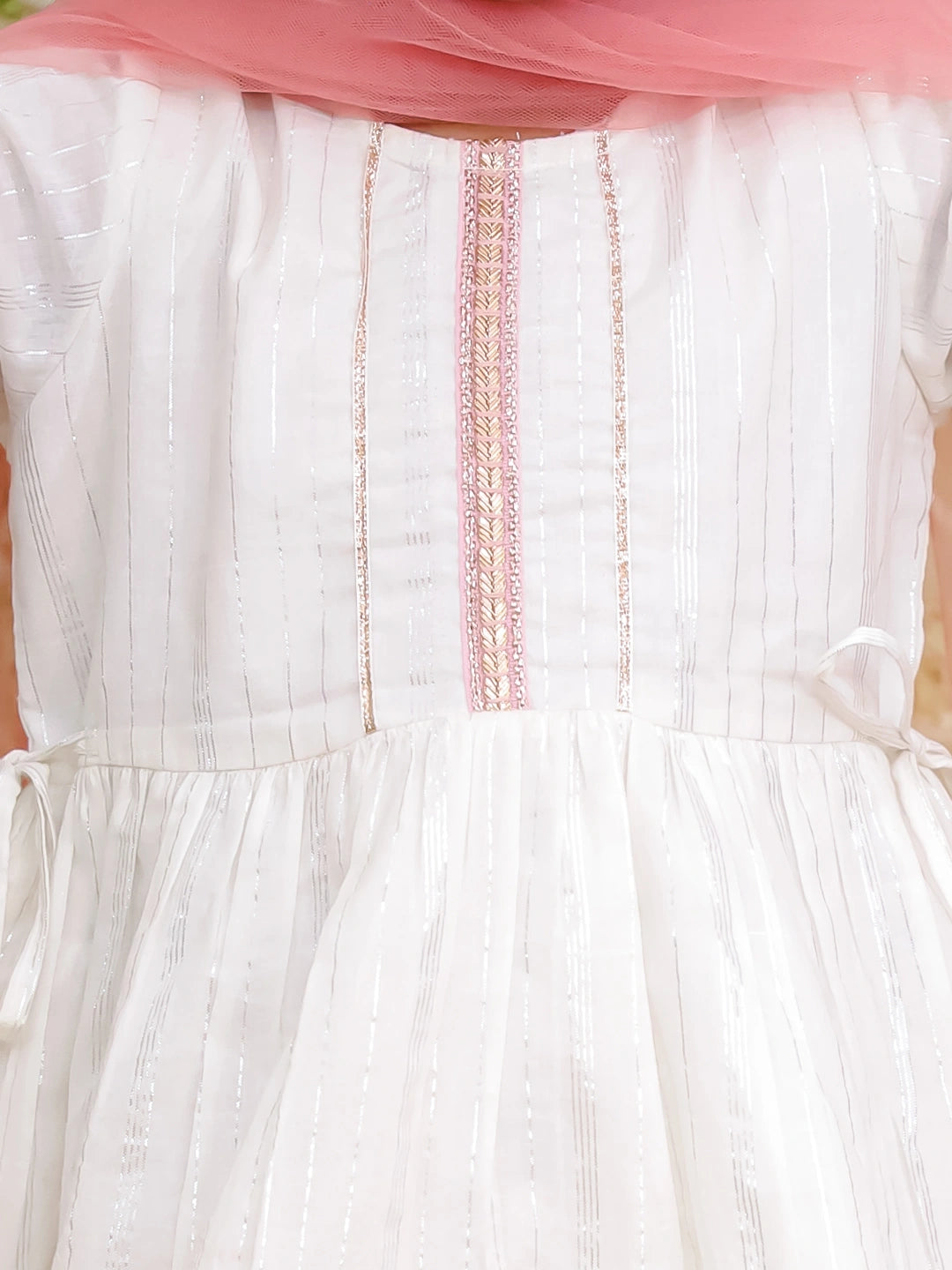 BownBee Pure Cotton Lurex Kurti with Sharara & Dupatta Set for Girls | Elegant Ethnic Outfit – White (Pre-Order)