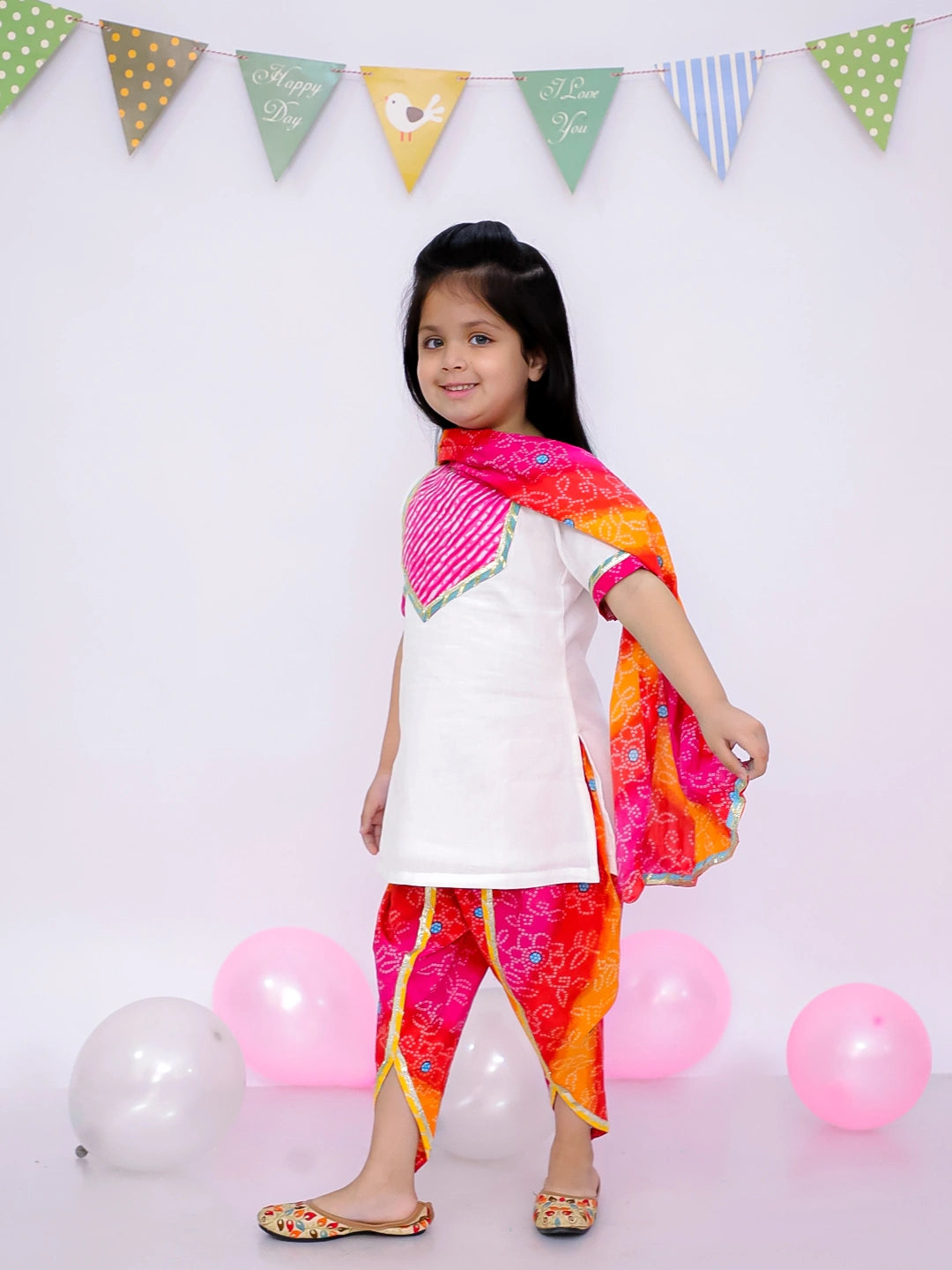 BownBee Pure cotton Lehriya Dhoti Kurta & Ethnic Suit With Dupatta Sibling Set