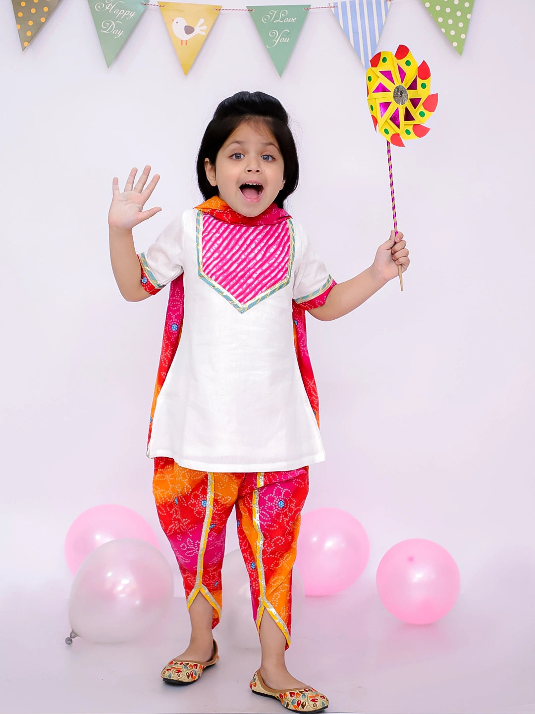 BownBee Pure cotton Lehriya Dhoti Kurta & Ethnic Suit With Dupatta Sibling Set