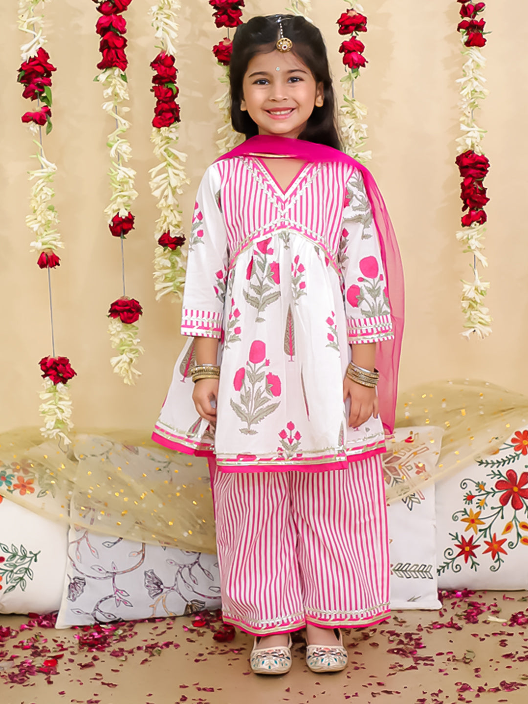 BownBee Pure Cotton Printed Suit Set for Girls | Kids Ethnic Wear – Pink