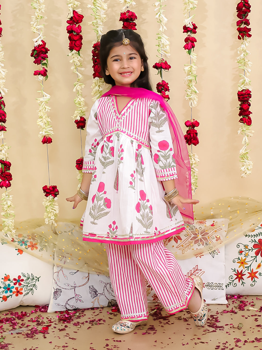 BownBee Pure Cotton Printed Suit Set for Girls | Kids Ethnic Wear – Pink
