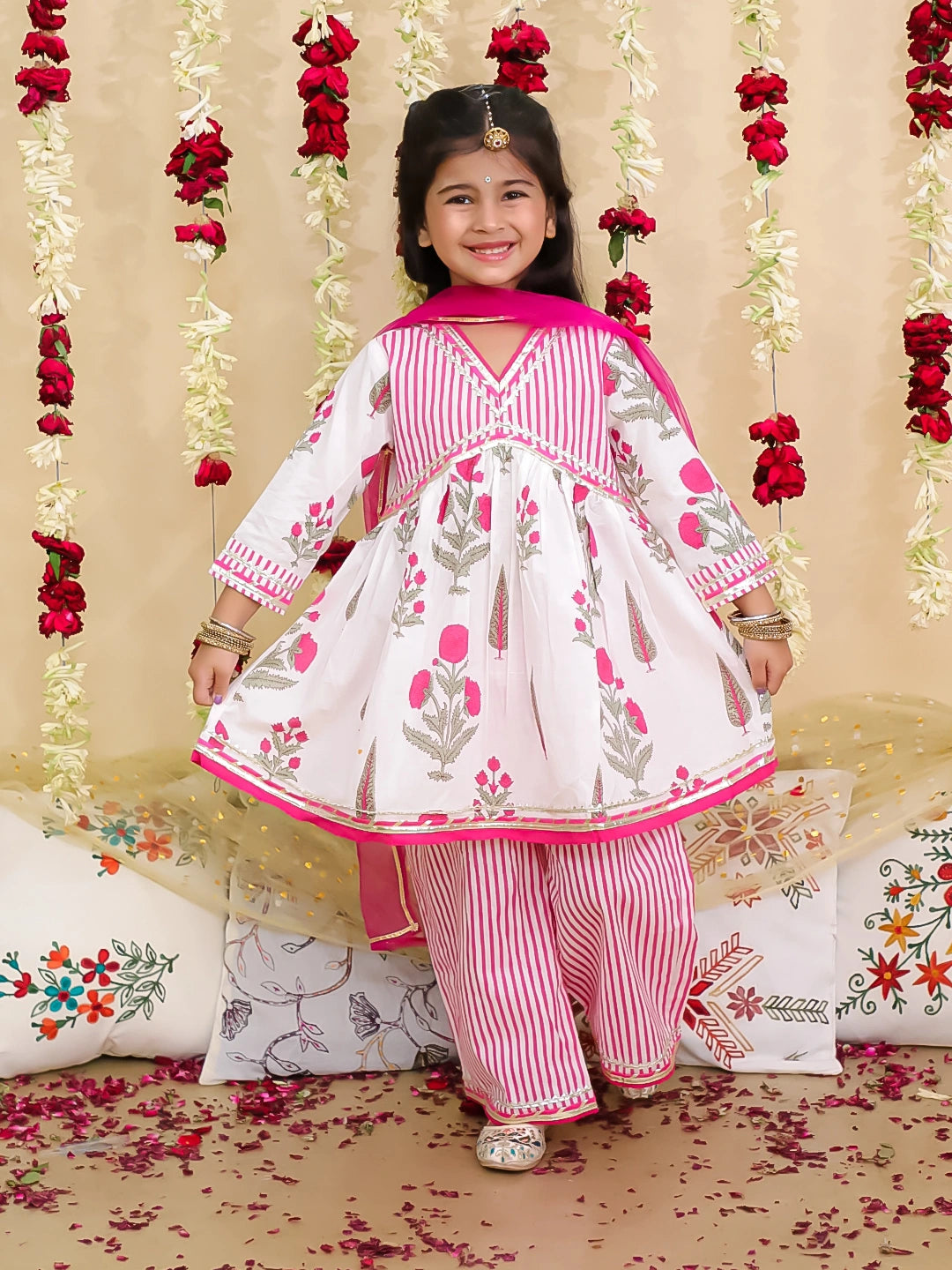 BownBee Pure Cotton Printed Suit Set for Girls | Kids Ethnic Wear – Yellow