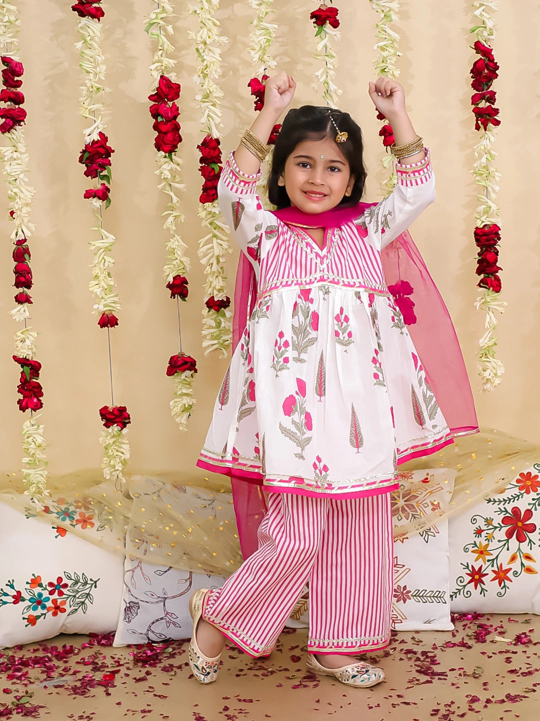 BownBee Pure Cotton Printed Suit Set for Girls | Kids Ethnic Wear – Pink