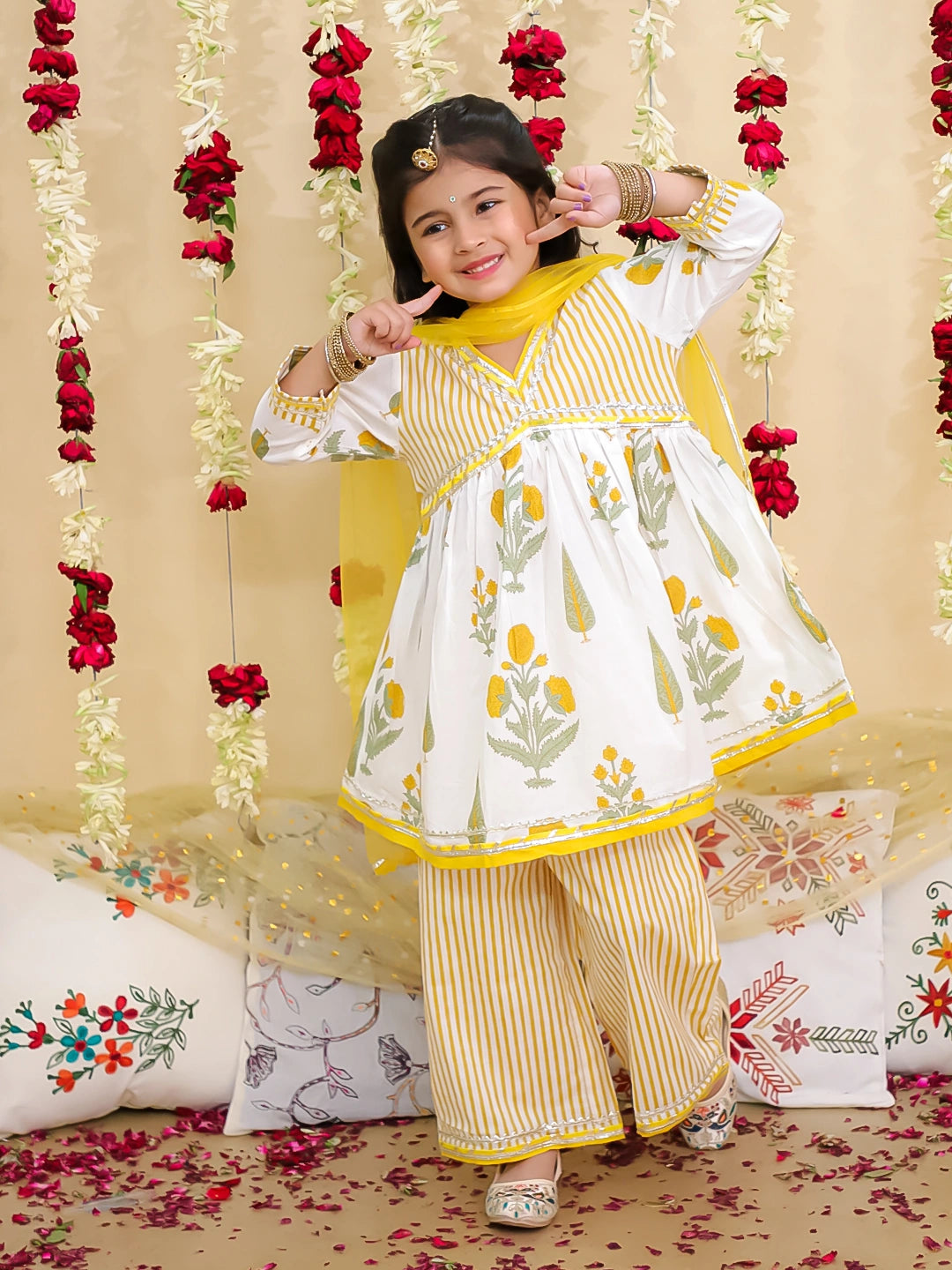 BownBee Pure Cotton Printed Suit Set for Girls | Kids Ethnic Wear – Pink