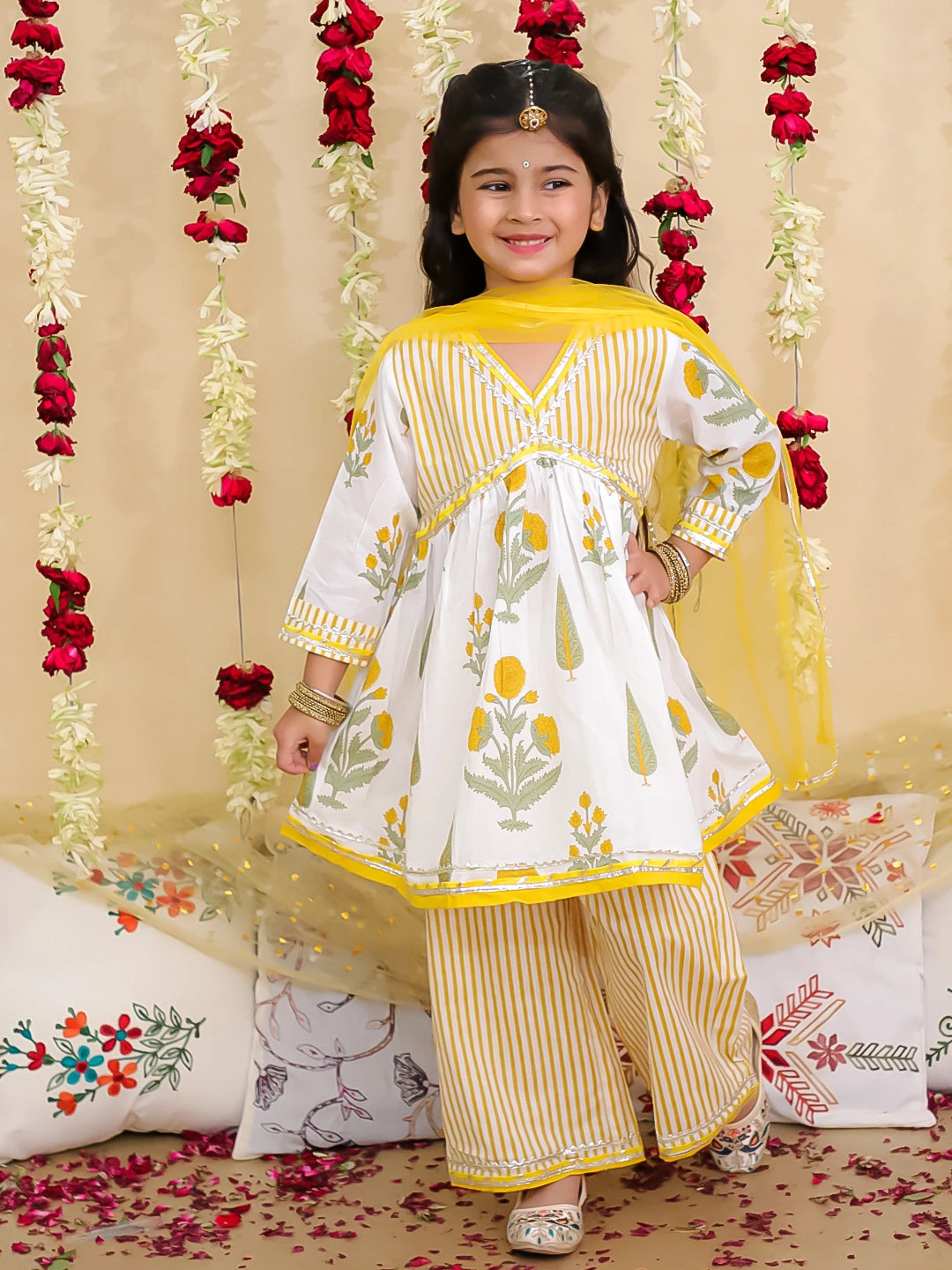 BownBee Pure Cotton Printed Suit Set for Girls | Kids Ethnic Wear – Pink