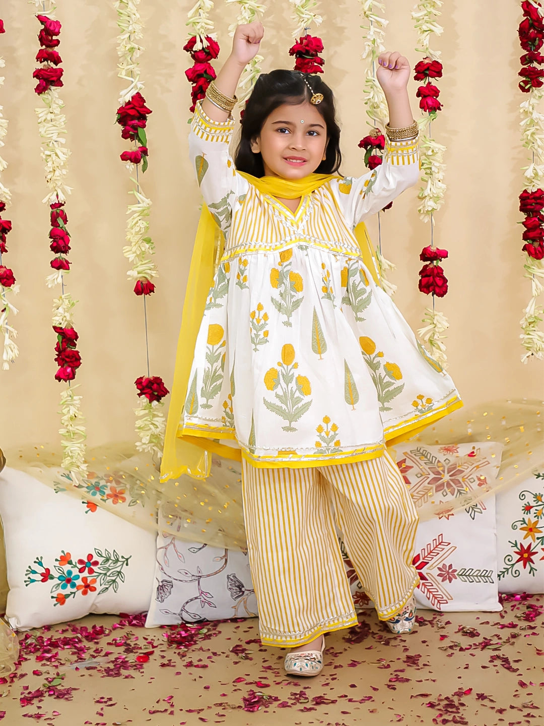 BownBee Pure Cotton Printed Suit Set for Girls | Kids Ethnic Wear – Yellow