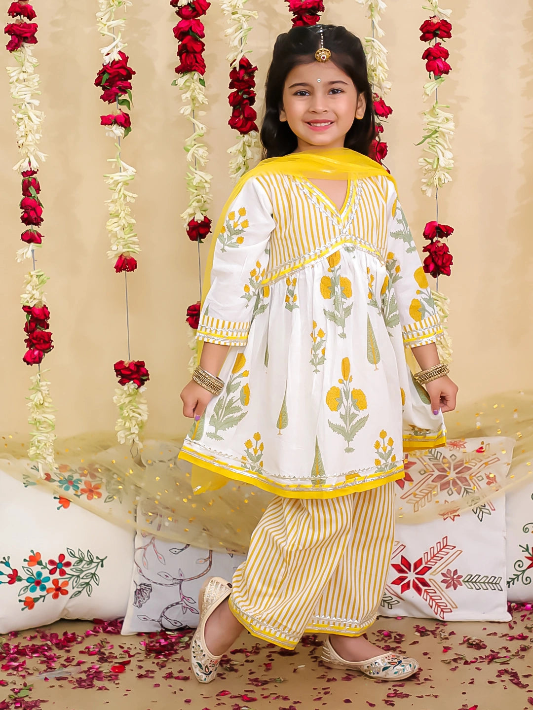 BownBee Pure Cotton Printed Suit Set for Girls | Kids Ethnic Wear – Yellow
