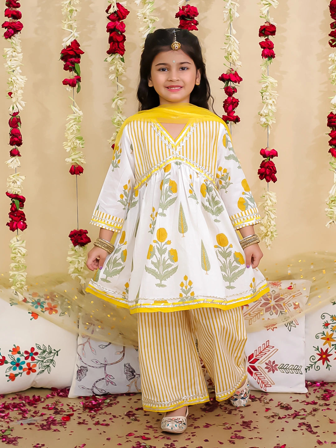 BownBee Pure Cotton Printed Suit Set for Girls | Kids Ethnic Wear – Pink