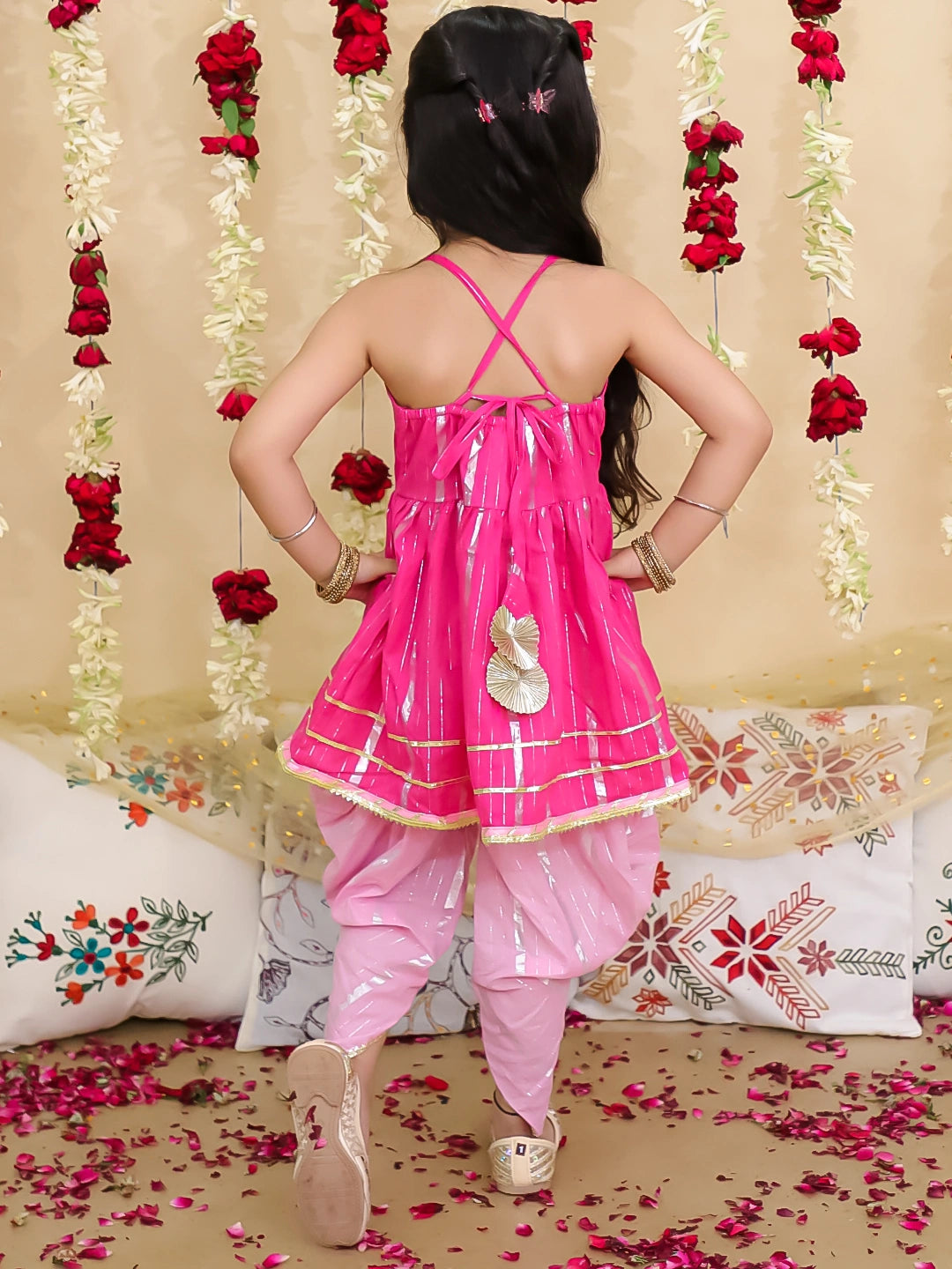 BownBee Pure Cotton Lurex Suit & Dhoti Kurta Sibling Set | Ethnic Wear for Brothers and Sisters