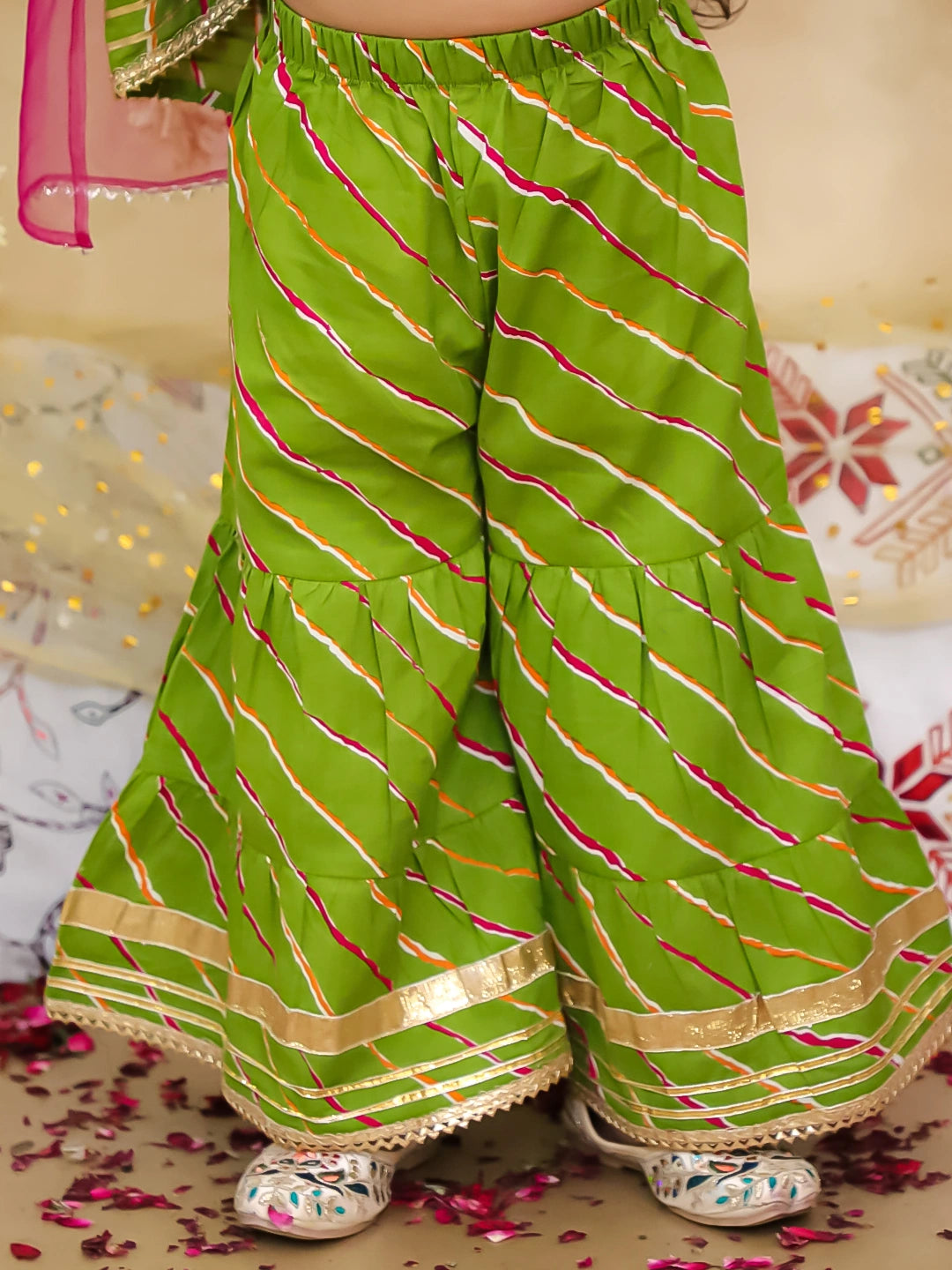 BownBee Pure Cotton Lurex Kurti & Sharara with Dupatta for Girls | Festive Ethnic Wear – Red