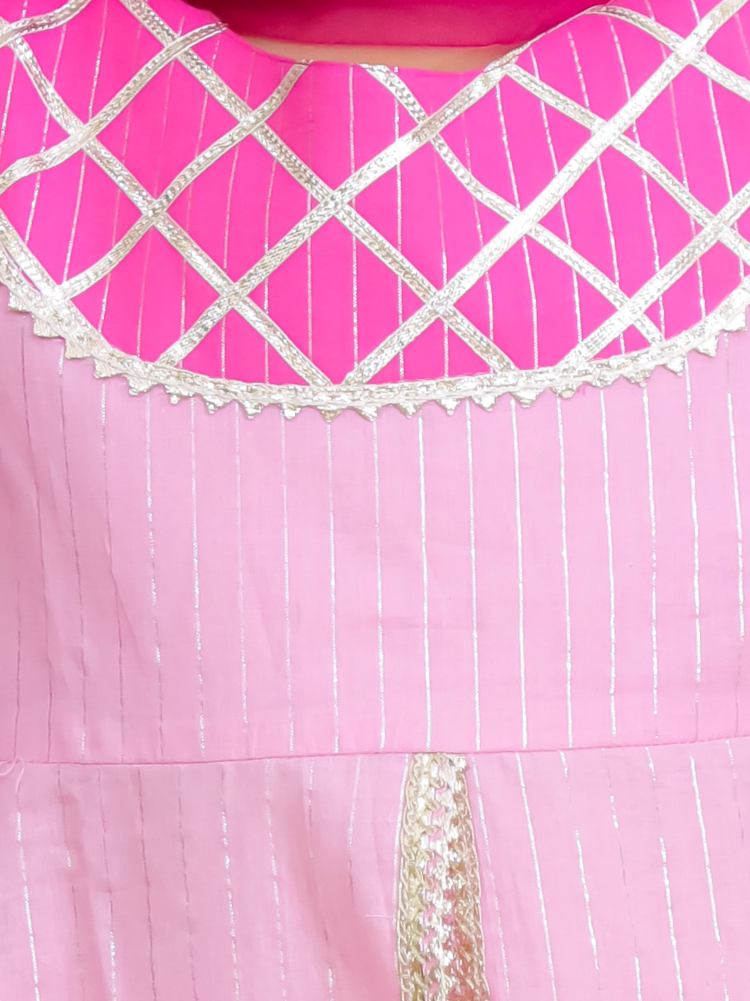 BownBee Pure Cotton Lurex Sharara Set & Kurta Pajama Sibling Set -Pink