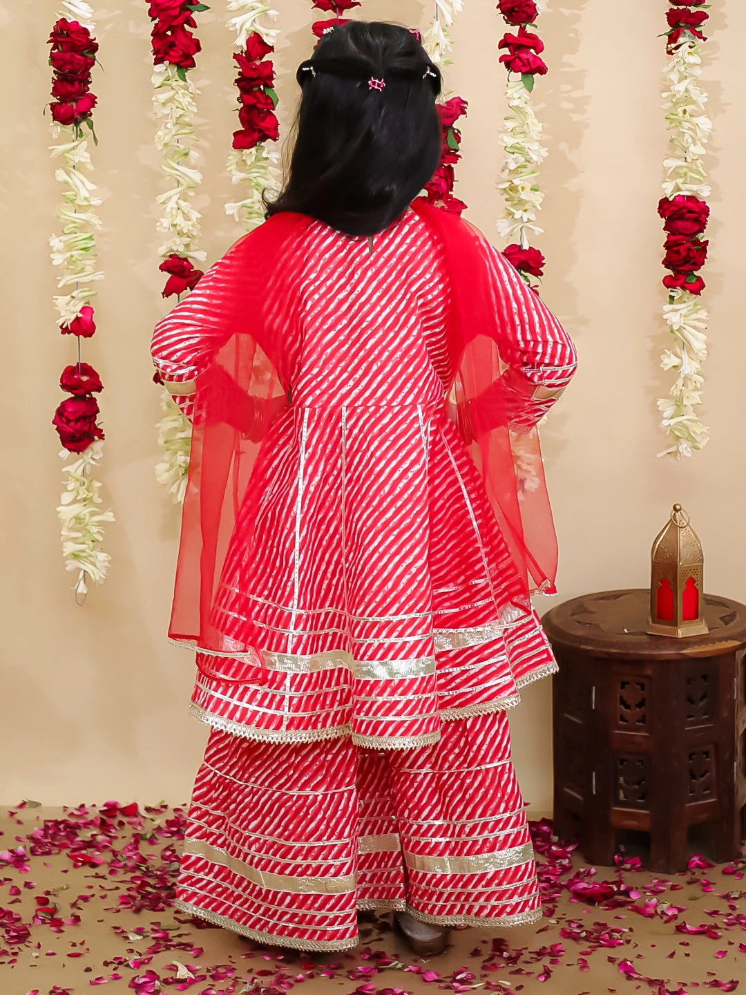 BownBee Pure Cotton Lurex Kurti & Sharara with Dupatta for Girls | Festive Ethnic Wear – Red