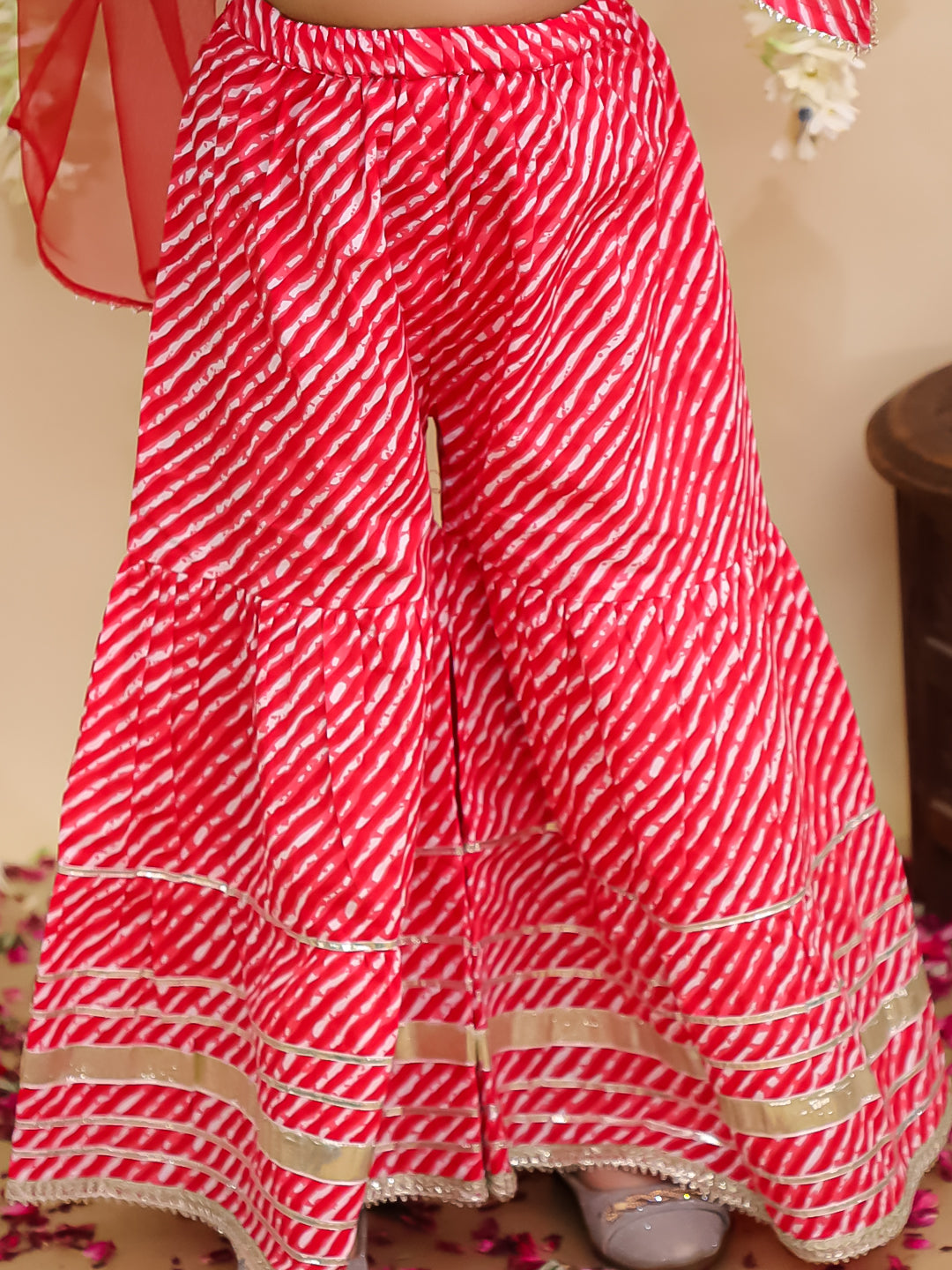 BownBee Pure Cotton Lurex Sharara Set & Kurta Pajama Sibling Set - Red