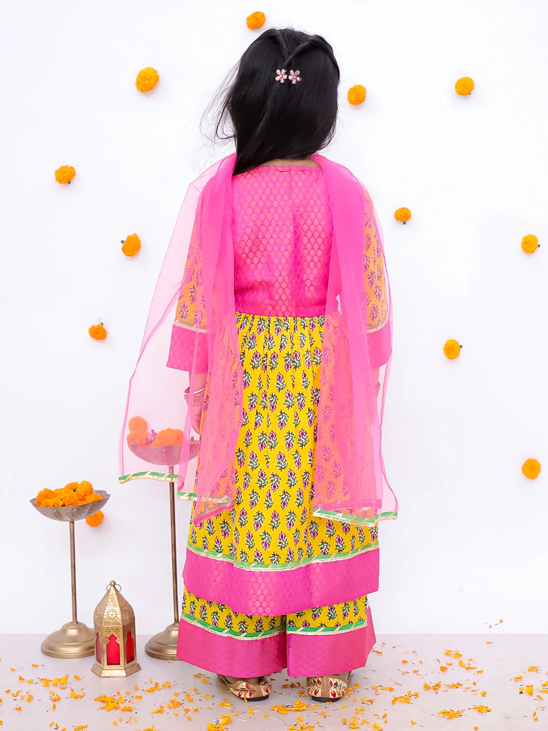 BownBee Pure Cotton Quater Sleeves Anarkali Kurti And Palazo With Dupatta Set For Girls