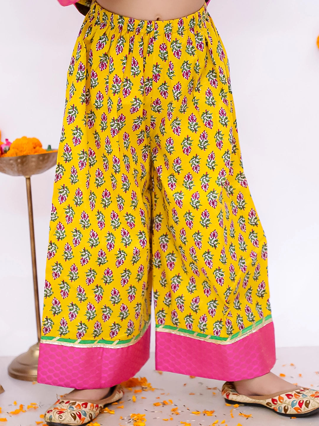 BownBee Pure Cotton Quater Sleeves Anarkali Kurti And Palazo With Dupatta Set For Girls