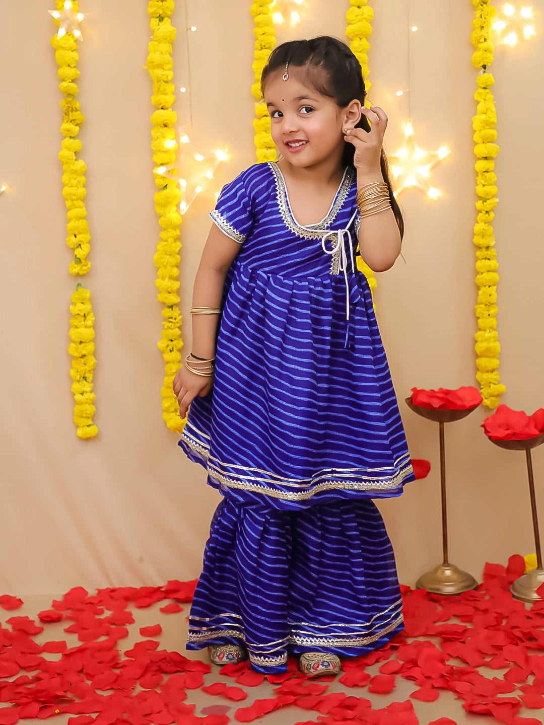 BownBee Girls Ethnic Wear Lehriya Kurti With Sharara Set