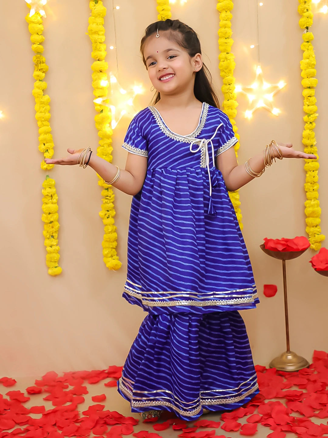 BownBee Girls Ethnic Wear Lehriya Kurti With Sharara Set
