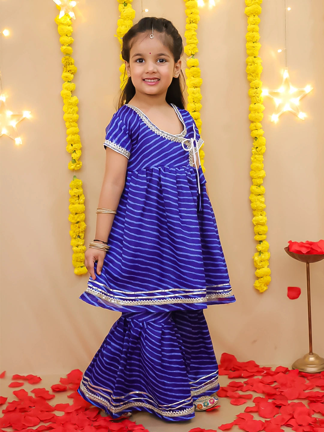 BownBee Girls Ethnic Wear Lehriya Kurti With Sharara Set