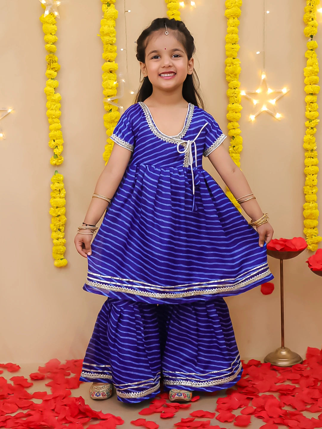 BownBee Girls Ethnic Wear Lehriya Kurti With Sharara Set
