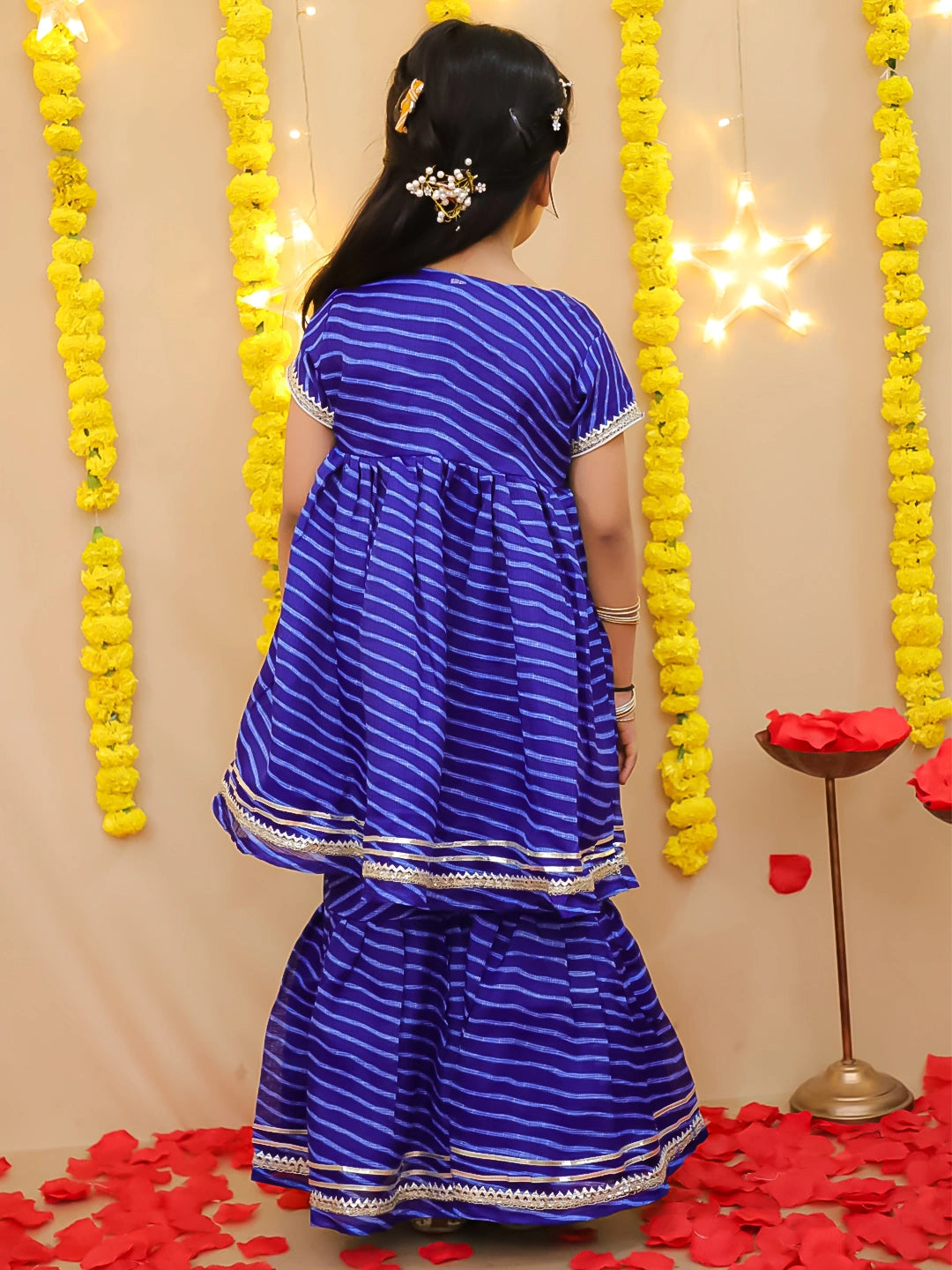 BownBee Girls Ethnic Wear Lehriya Kurti With Sharara Set