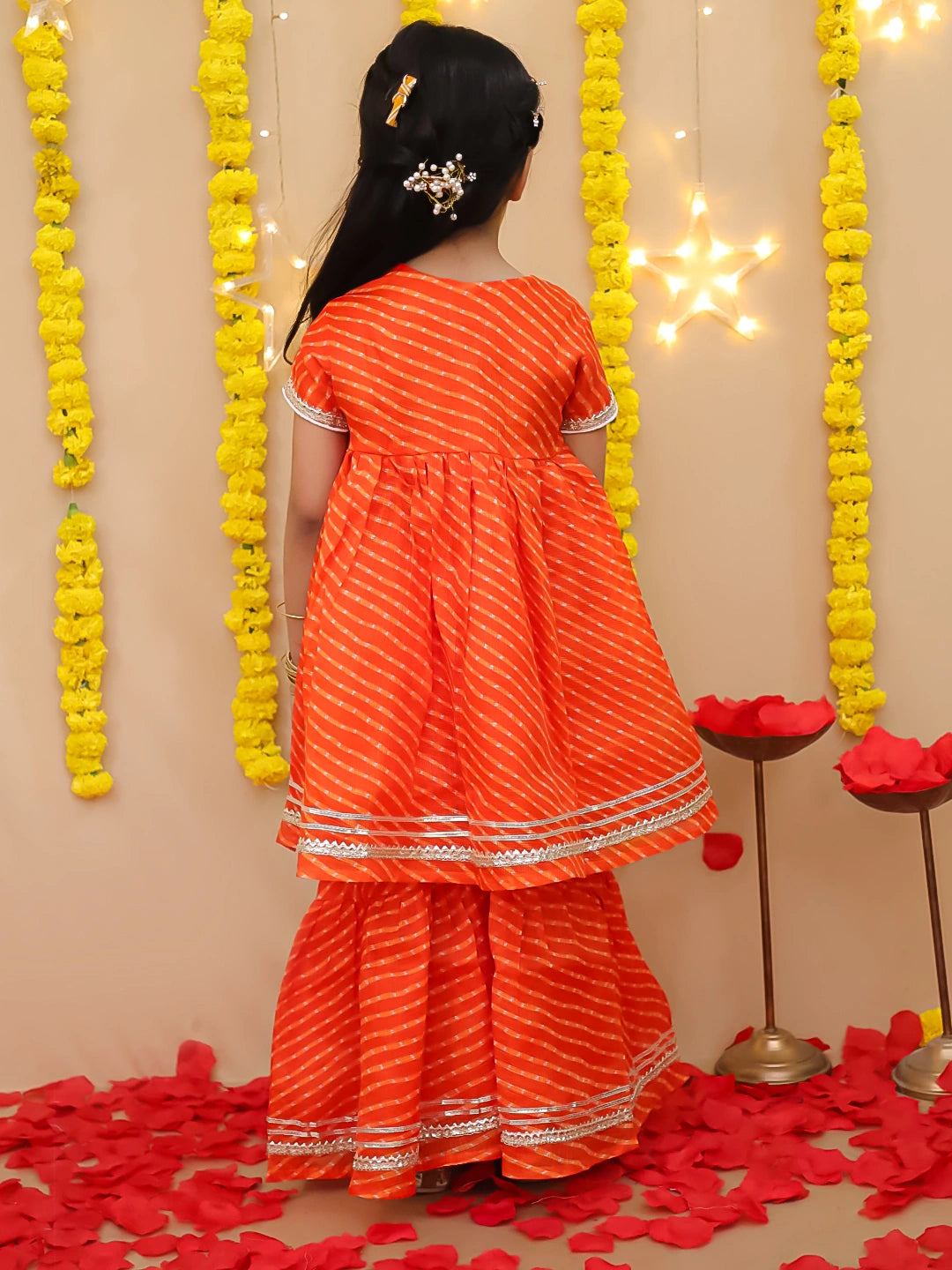 BownBee Girls Ethnic Wear Lehriya Kurti With Sharara Set