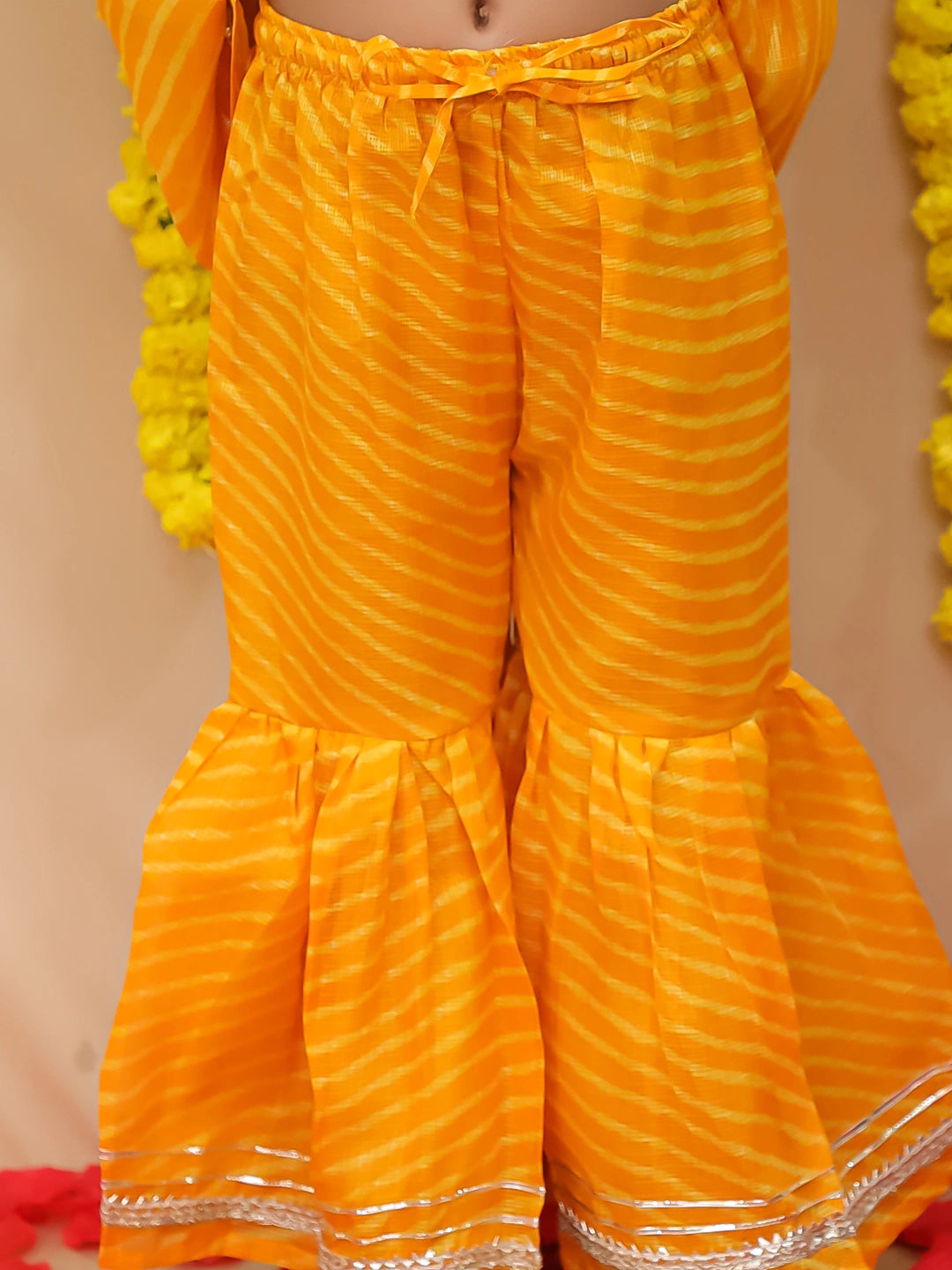 BownBee Girls Ethnic Wear Lehriya Kurti With Sharara Set