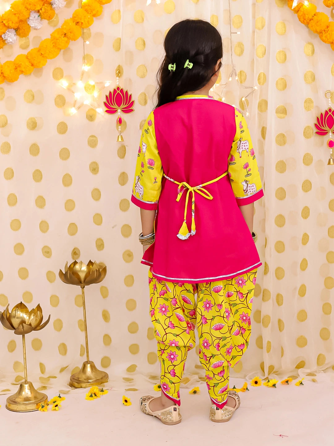 BownBee Pure Cotton Embroidered Kurti Dhoti With Dhoti Kurta Sibling Set