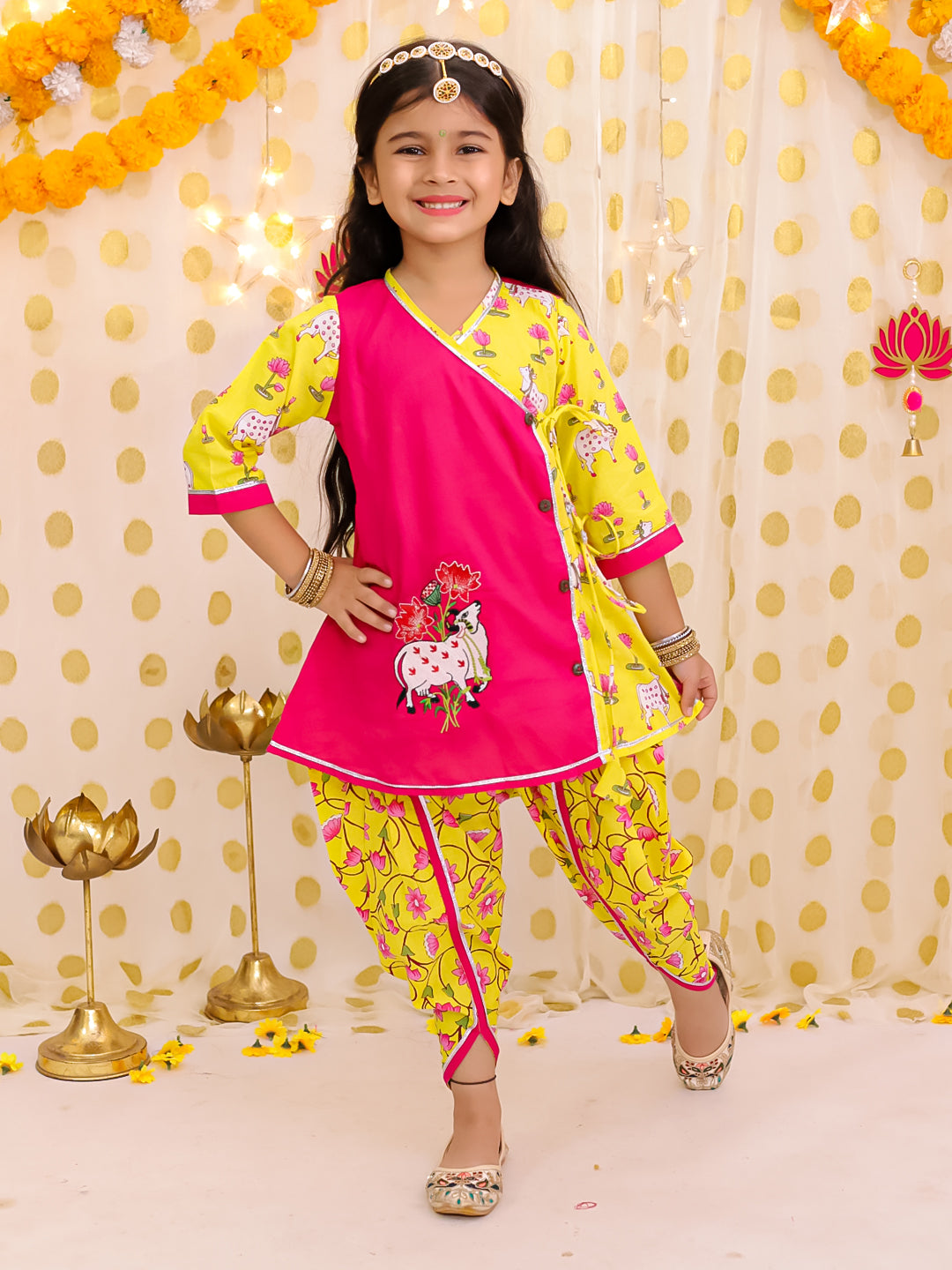 BownBee Pure Cotton Embroidered Ethnic suit set For Girls- Pink