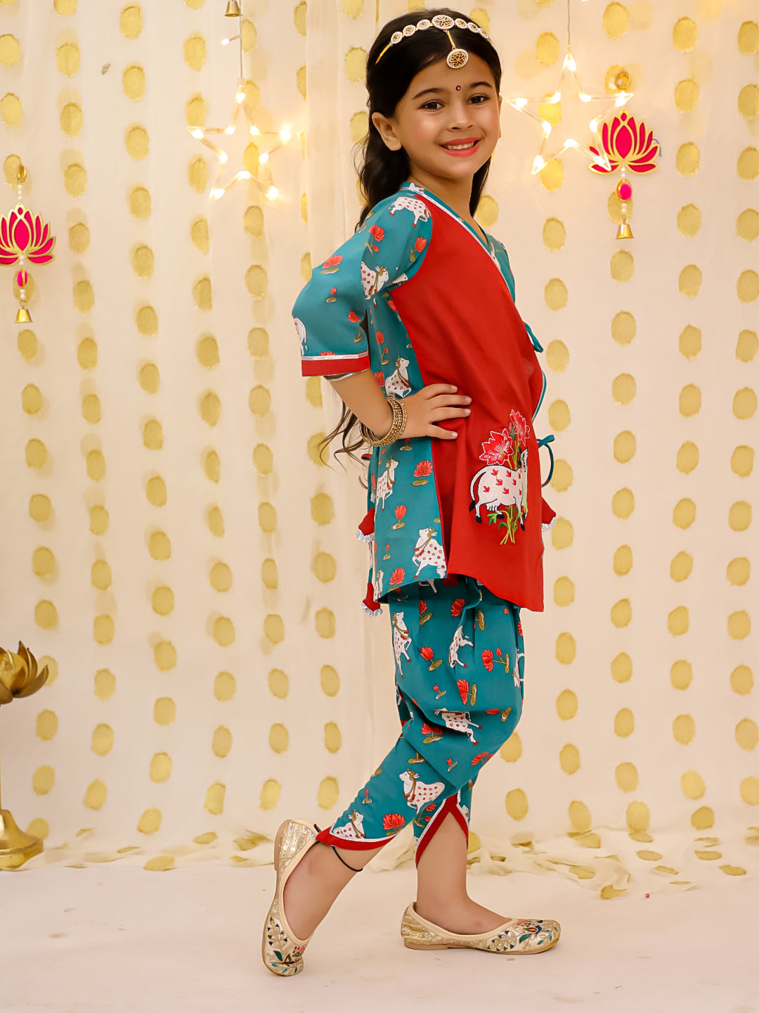 BownBee Pure Cotton Embroidered Ethnic suit set For Girls- Red