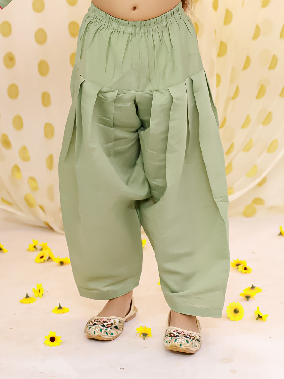 BownBee Quater Sleeves Embroidered Kurti With Salwaar &Dupatta For Girls -Green