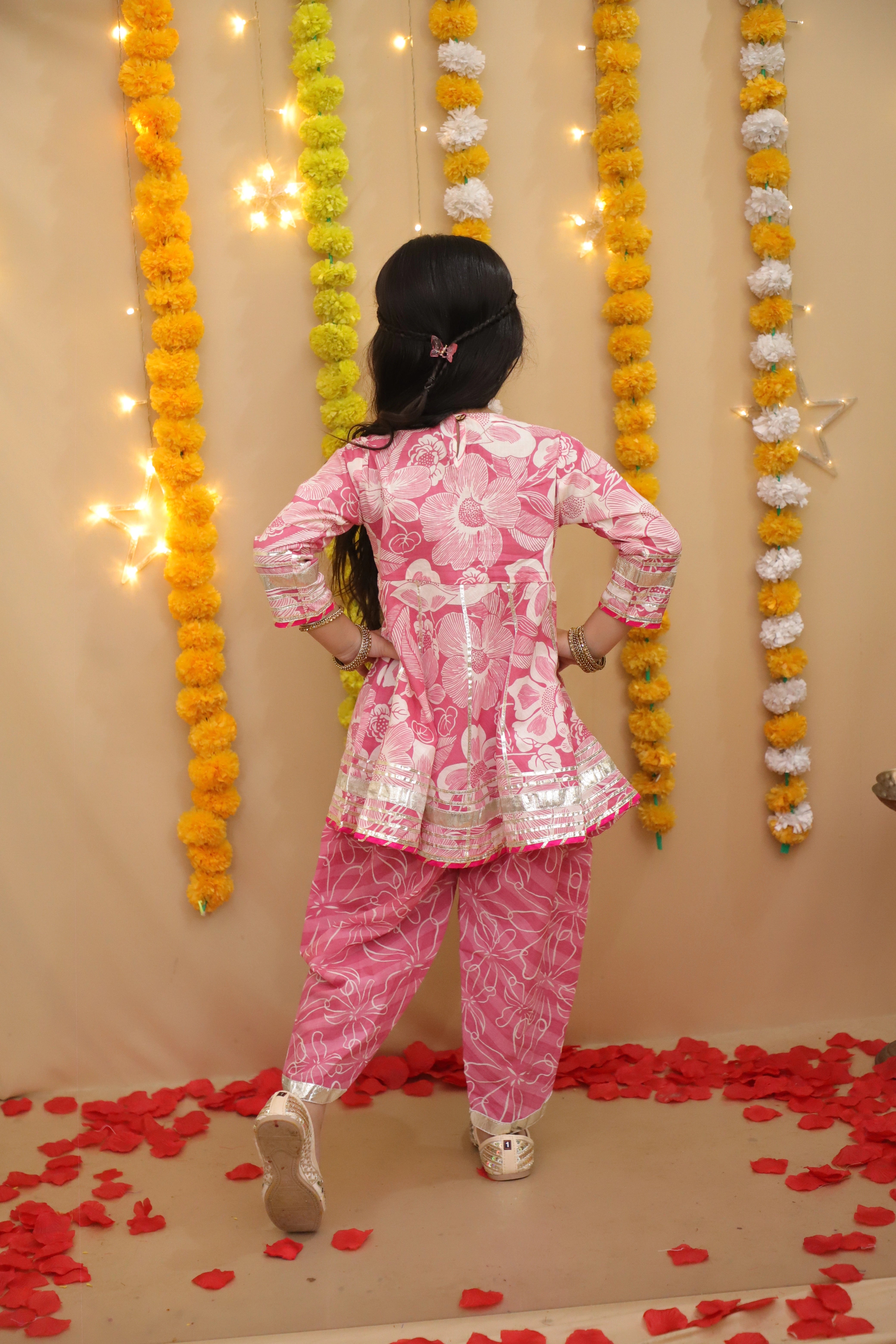 BownBee Pure Cotton Quater sleeves Printed Kurti With Dhoti Set For Girls