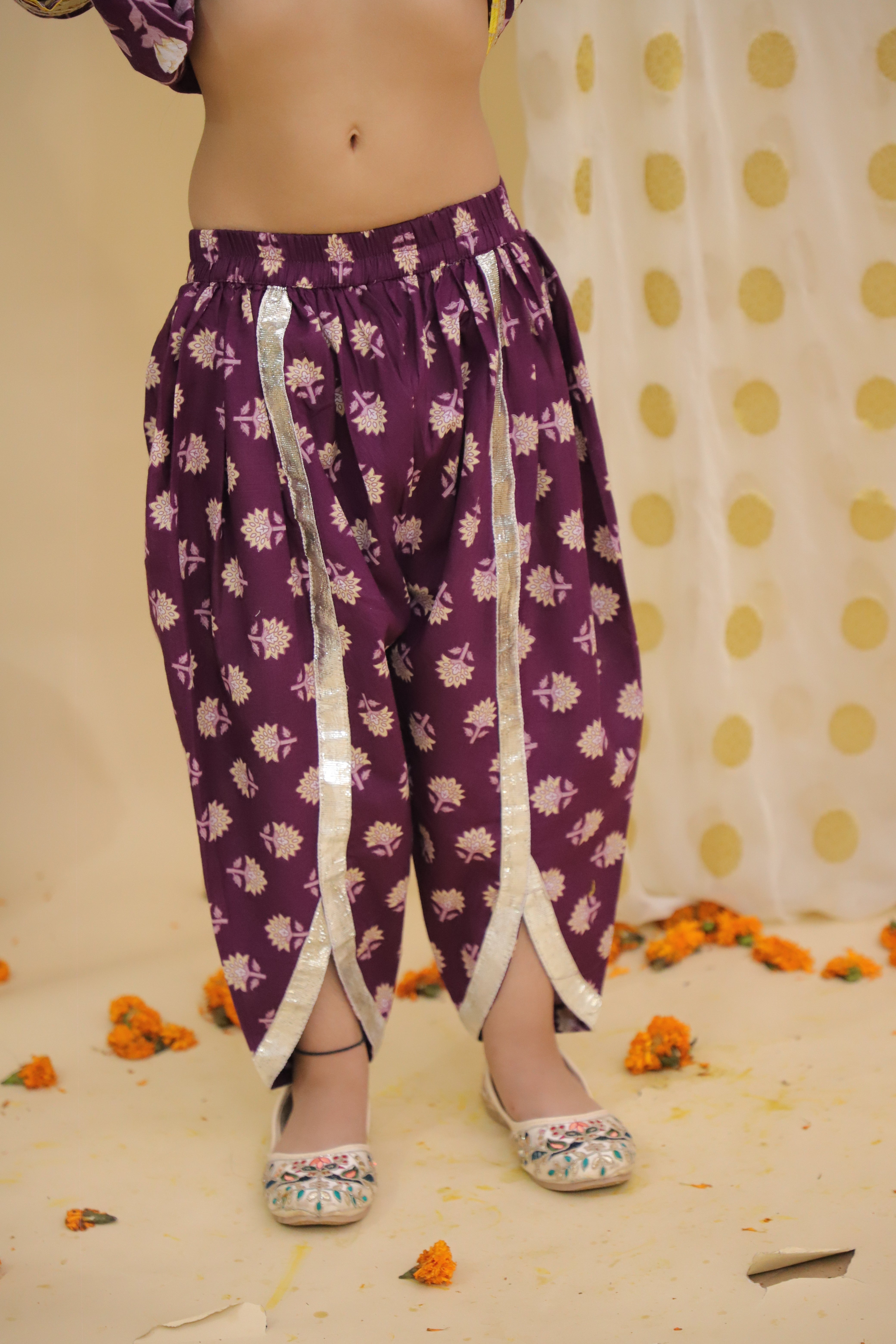 BownBee Pure Cotton Quater sleeves Printed Kurti With Dhoti Set For Girls - Pink