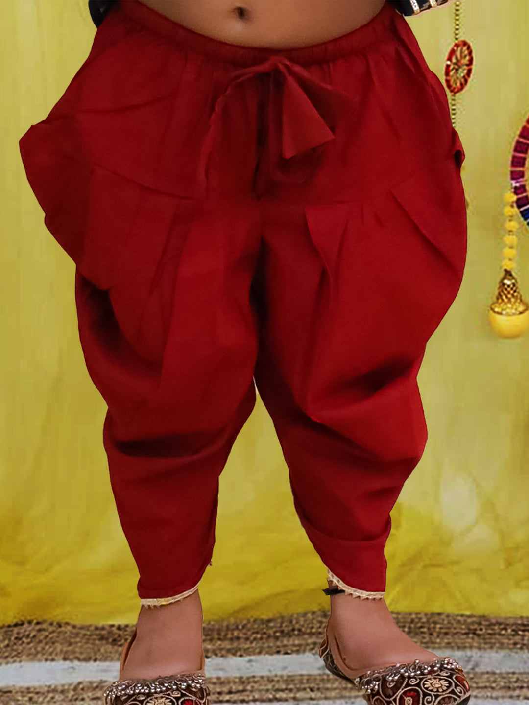 BownBee Pure Cotton Quater sleeves Printed Kurti With Dhoti Set For Girls - Red