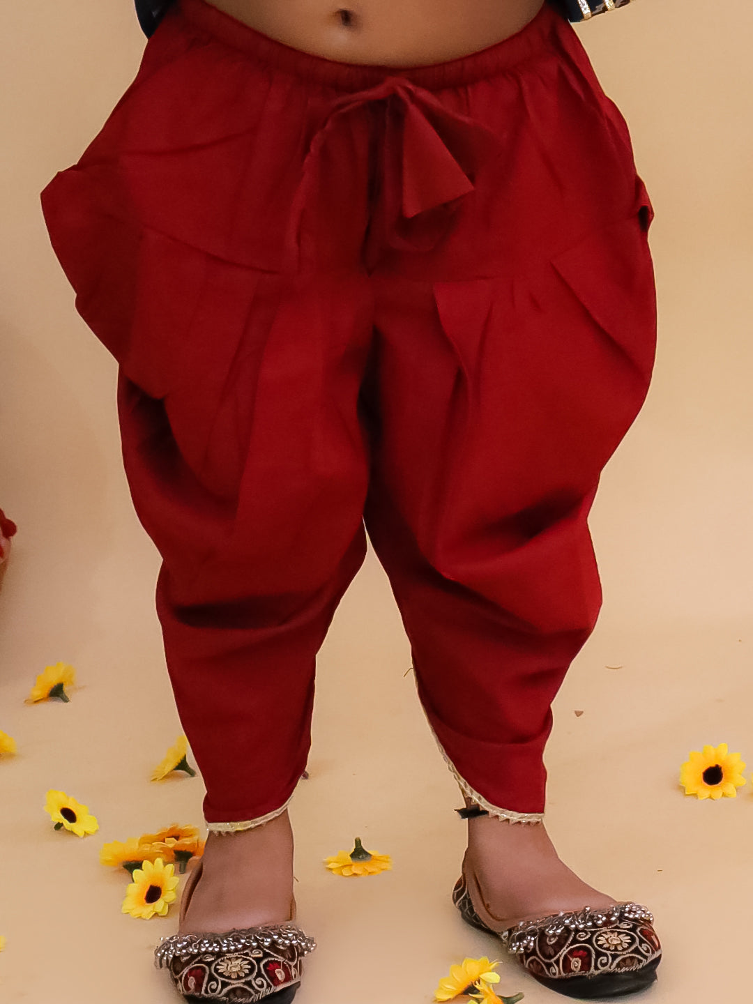 BownBee Pure Cotton Quater sleeves Printed Kurti With Dhoti Set For Girls - Red