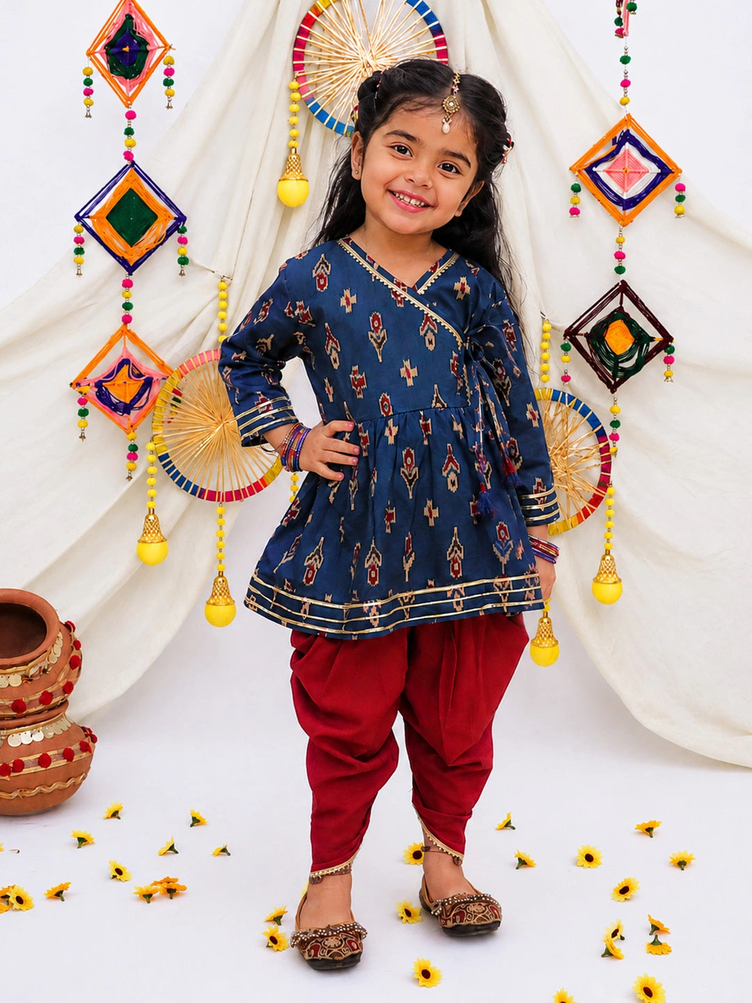 BownBee Pure Cotton Bandhni Kurti Dhoti &  Dhoti Kurta Sibling Set
