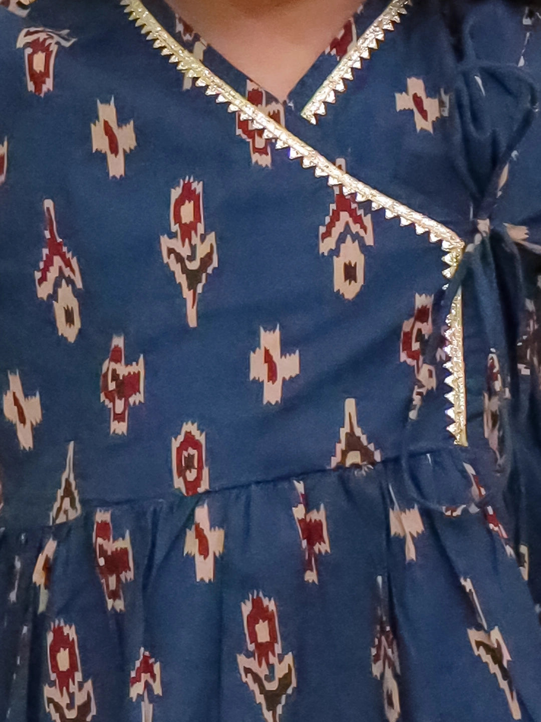 BownBee Pure Cotton Quater sleeves Printed Kurti With Dhoti Set For Girls - Navy Blue