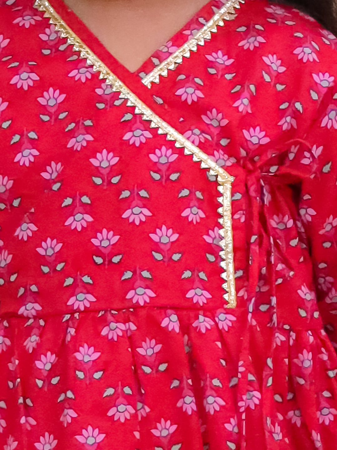BownBee Pure Cotton Bandhni Kurti Dhoti & Dhoti Kurta Sibling Set - Red