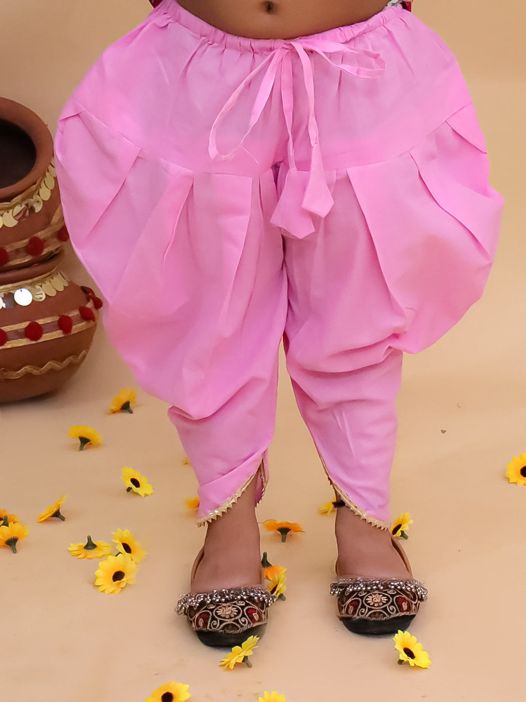 BownBee Pure Cotton Quater sleeves Printed Kurti With Dhoti Set For Girls - Red