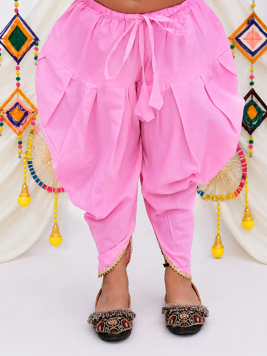 BownBee Pure Cotton Bandhni Kurti Dhoti &  Dhoti Kurta Sibling Set