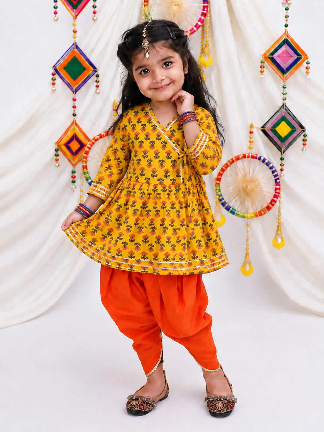 BownBee Pure Cotton Bandhni Kurti Dhoti &  Dhoti Kurta Sibling Set