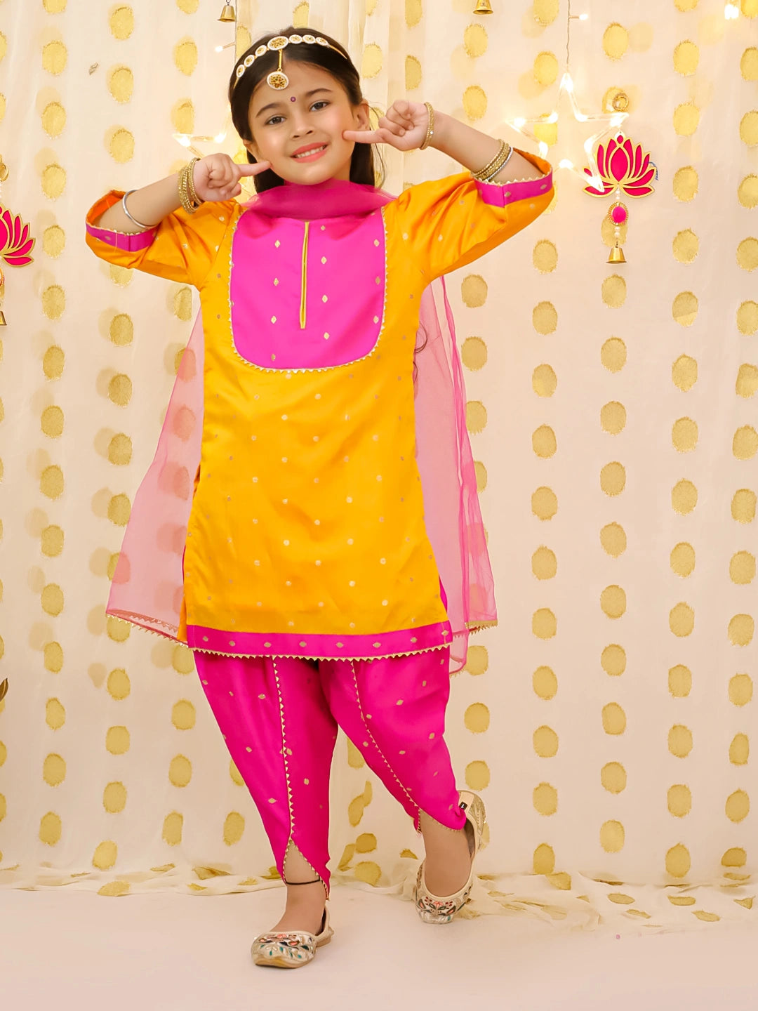 BownBee Festive Elbow sleeves Silk Suit With Dupatta Set For Girls