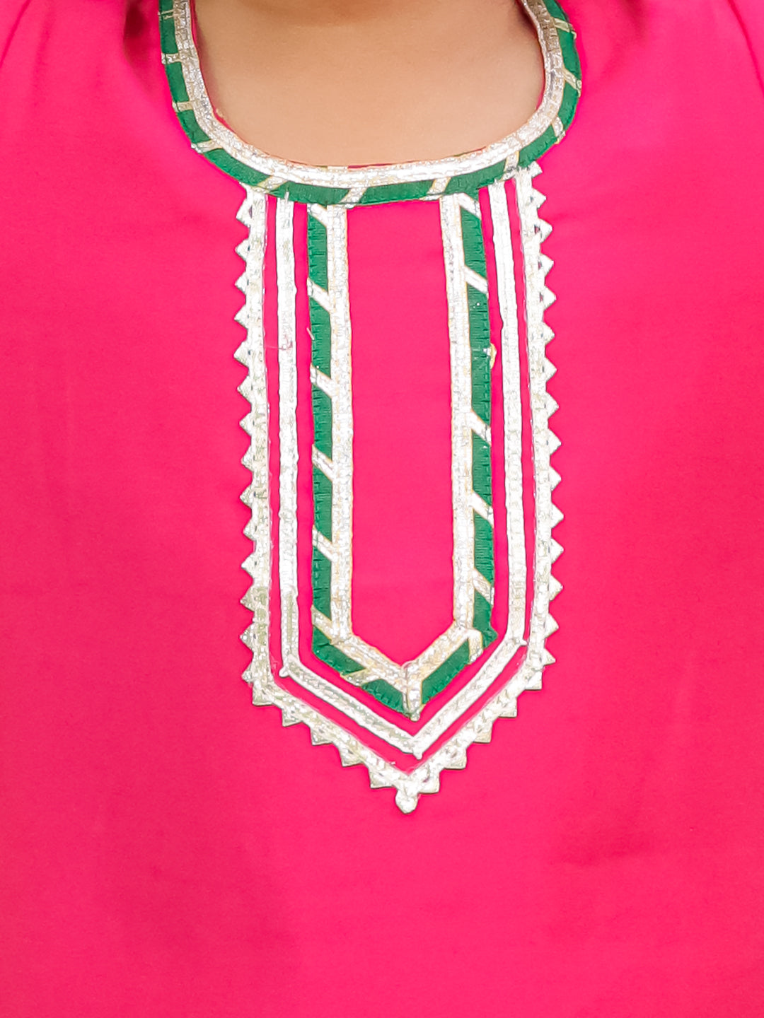 BownBee Festive Elbow sleeves Silk Suit With Bandhni Dupatta Set For Girls - Pink