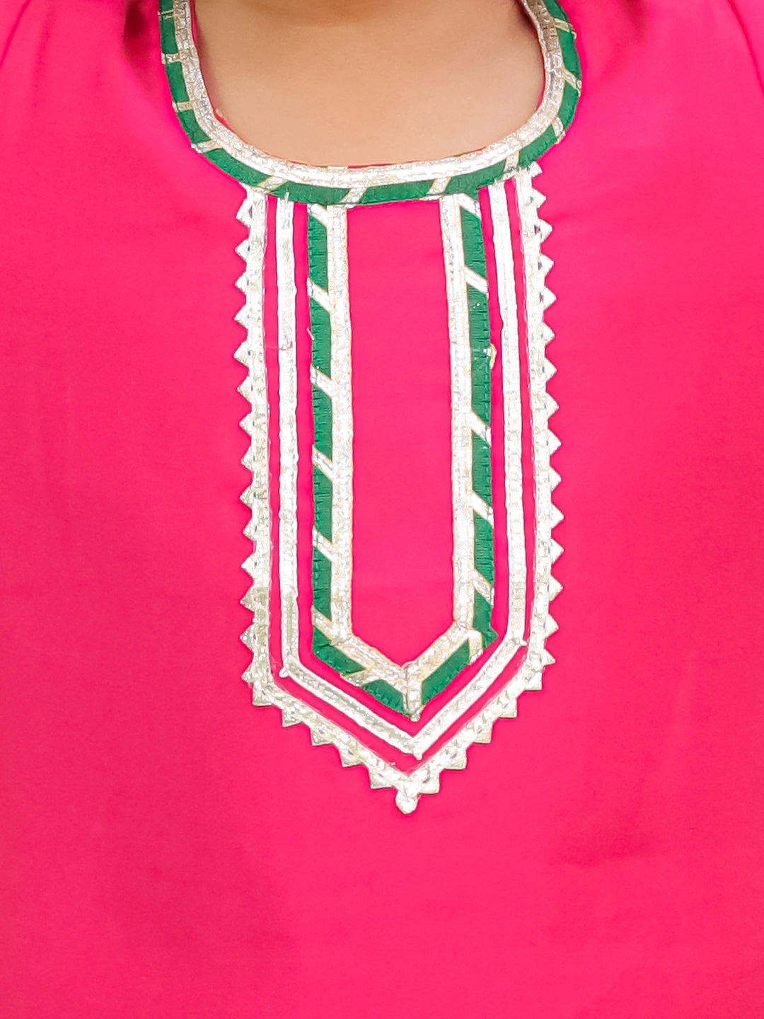 BownBee Festive Elbow sleeves Silk Suit With Bandhni Dupatta Set For Girls