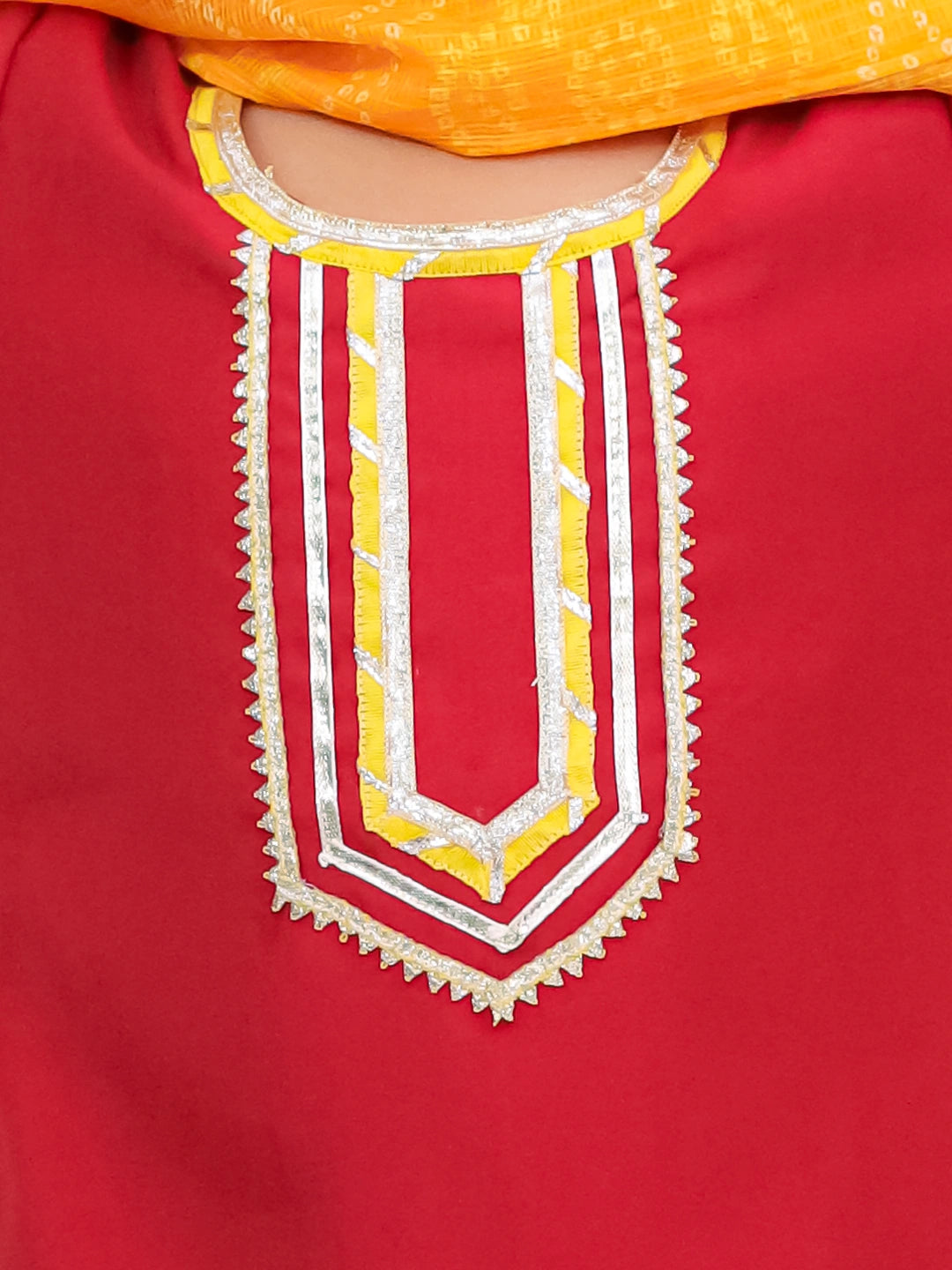 BownBee Festive Elbow sleeves Silk Suit With Bandhni Dupatta Set For Girls